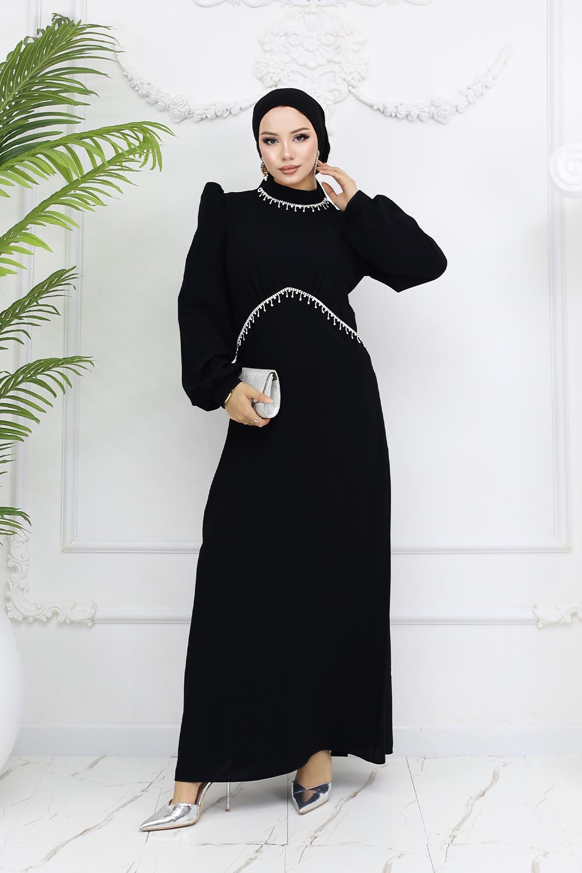 Tesettür Eva Krep Abiye SiyahLP6162