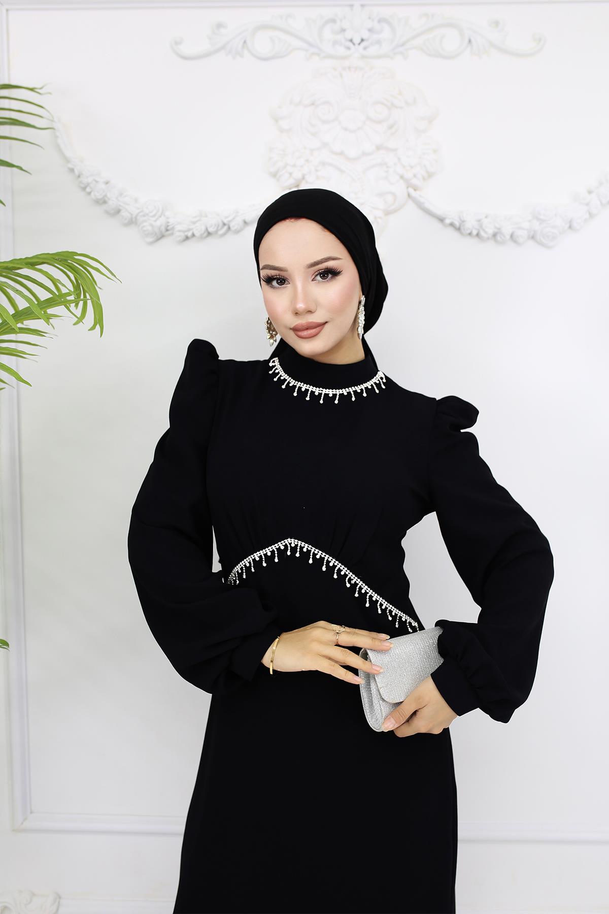 Tesettür Eva Krep Abiye SiyahLP6162