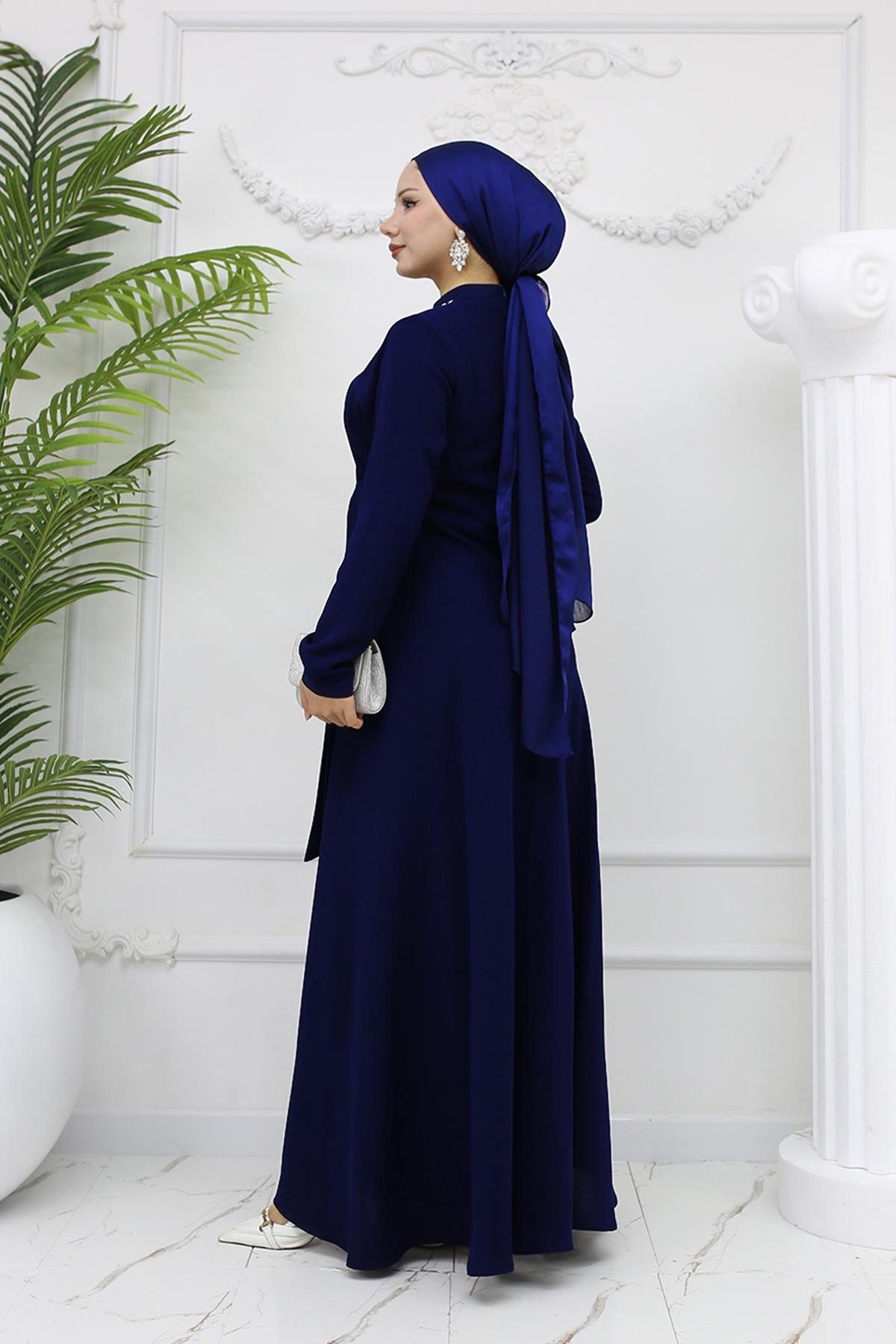Tesettür Fera Krep Abiye LacivertLP6163