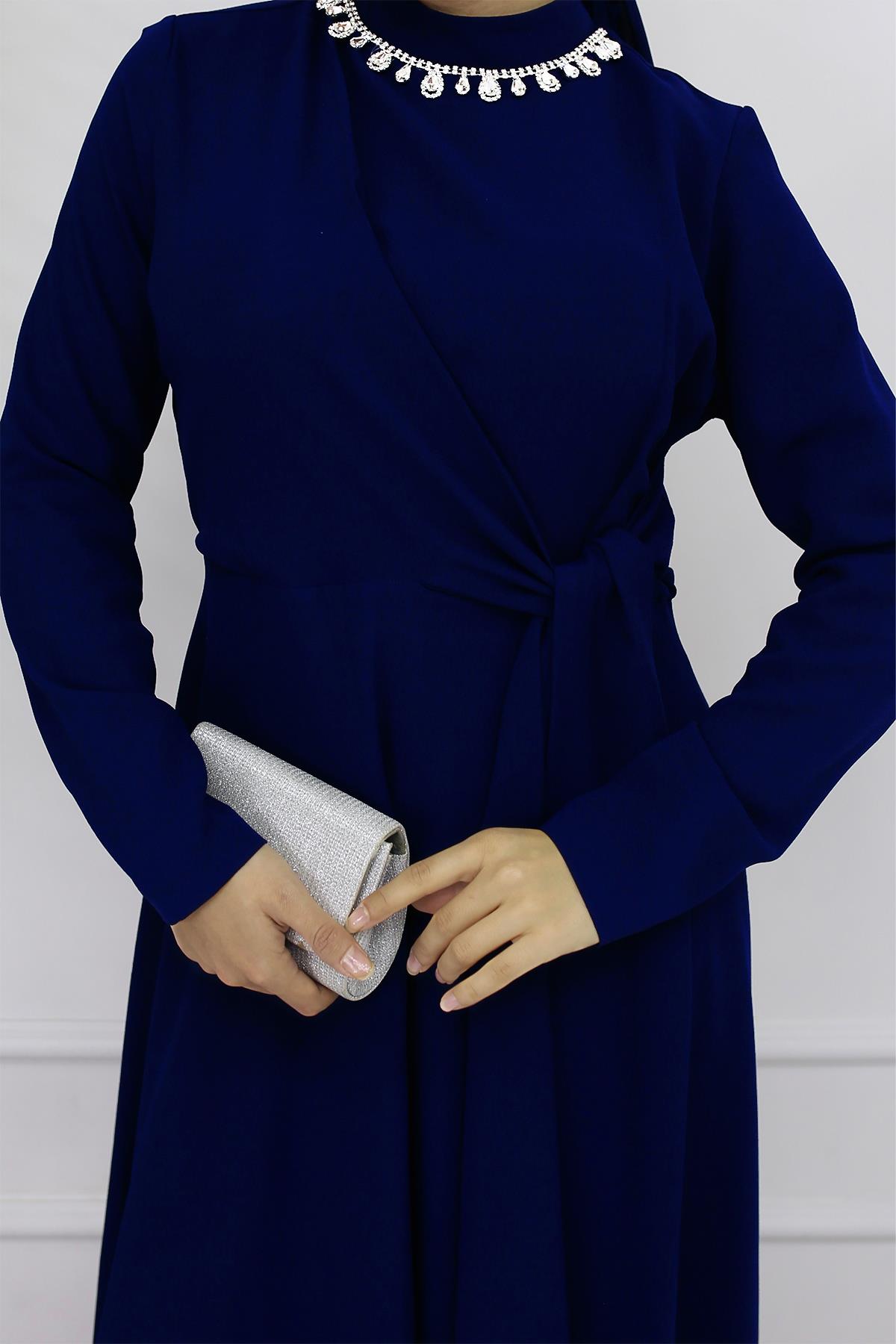 Tesettür Fera Krep Abiye LacivertLP6163