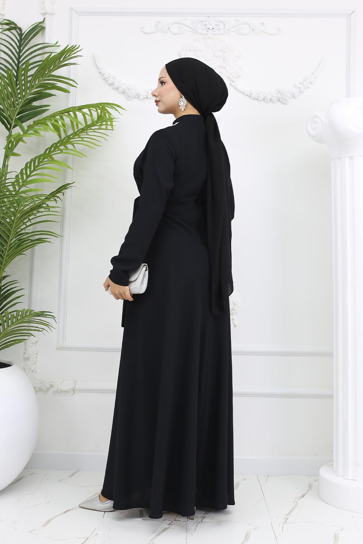 Tesettür Fera Krep Abiye SiyahLP6163