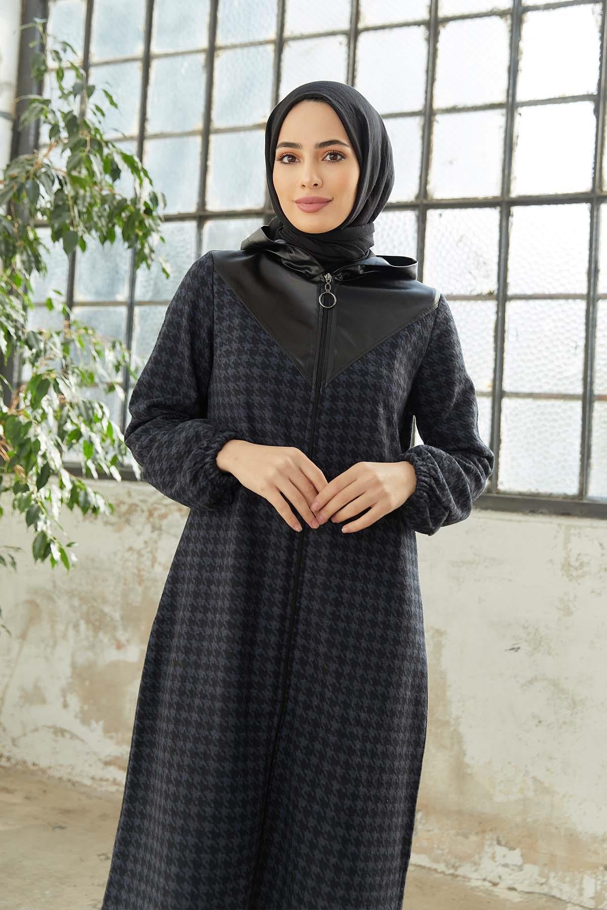 Tesettür Fermuarlı Kap AntrasitTK1004