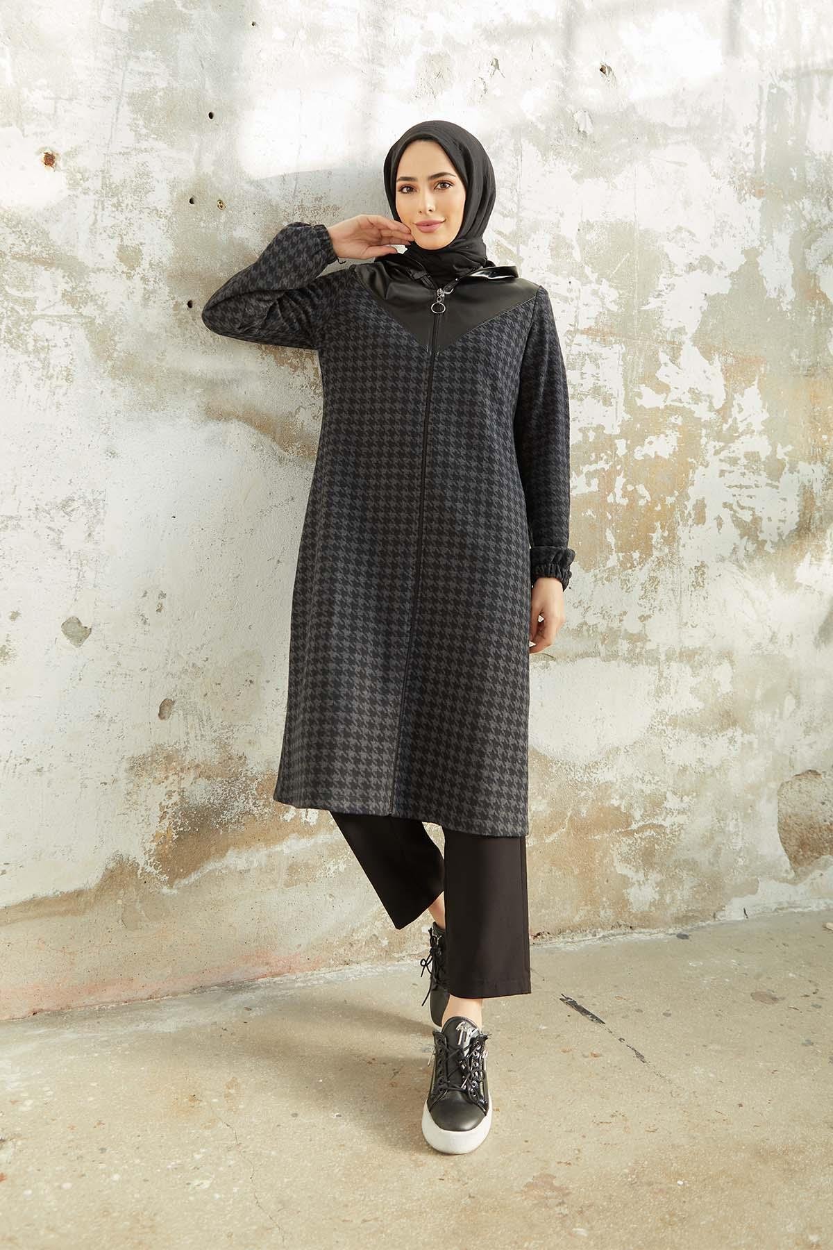 Tesettür Fermuarlı Kap AntrasitTK1004