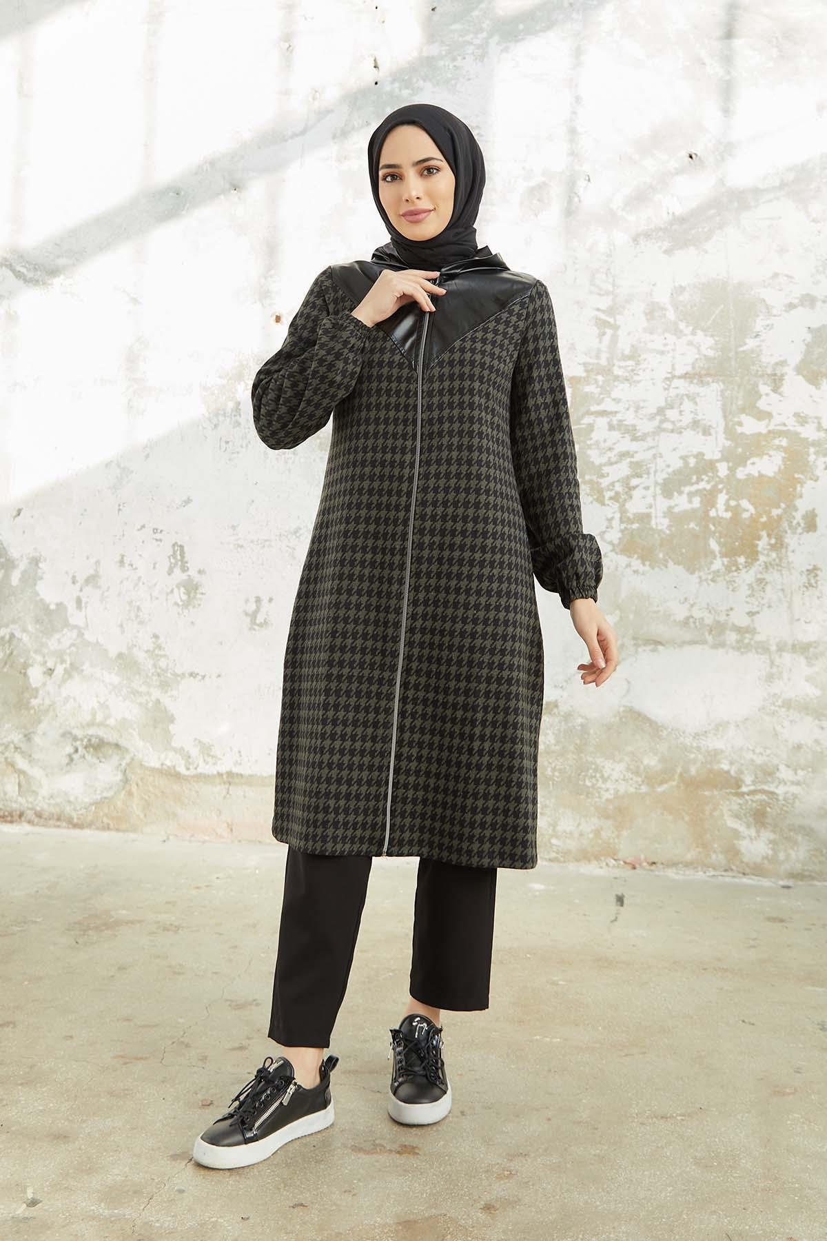 Tesettür Fermuarlı Kap HakiTK1004