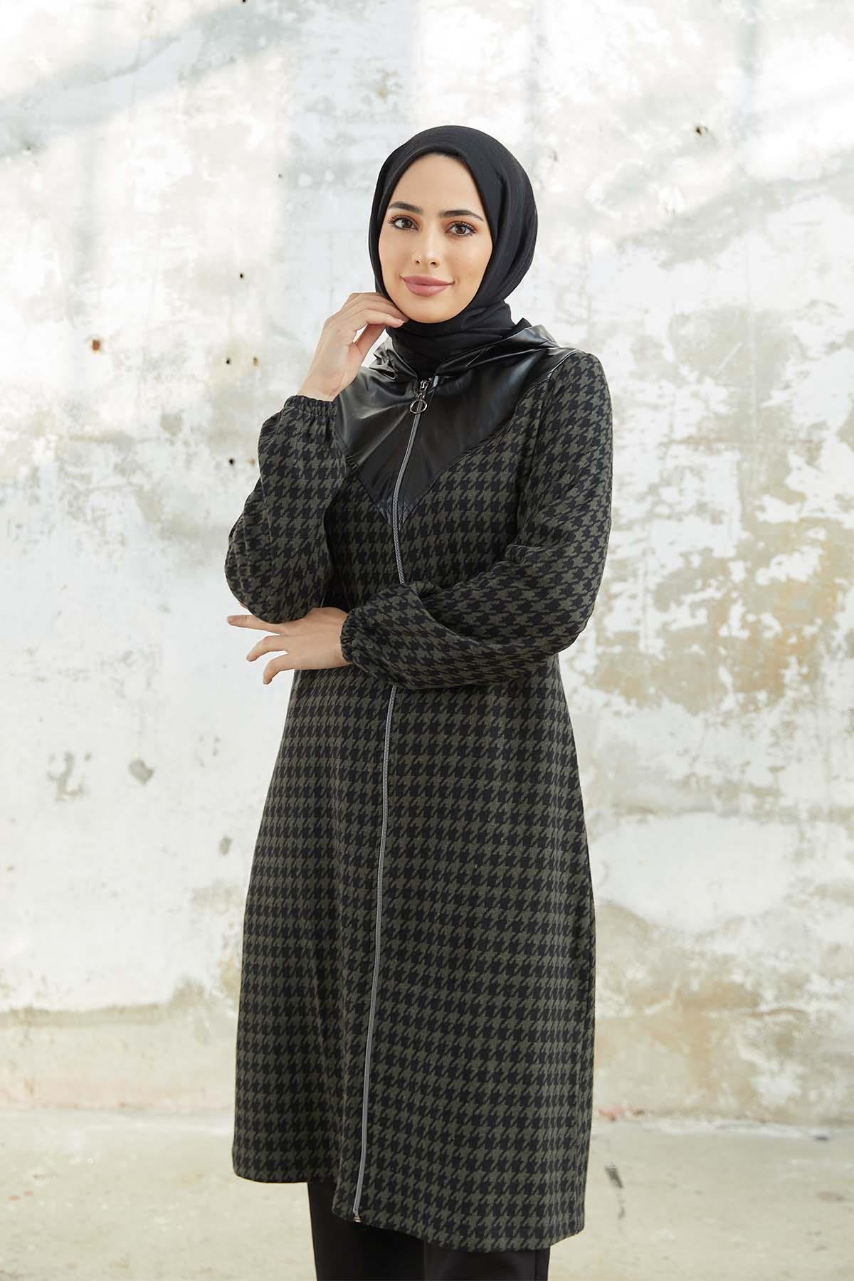 Tesettür Fermuarlı Kap HakiTK1004