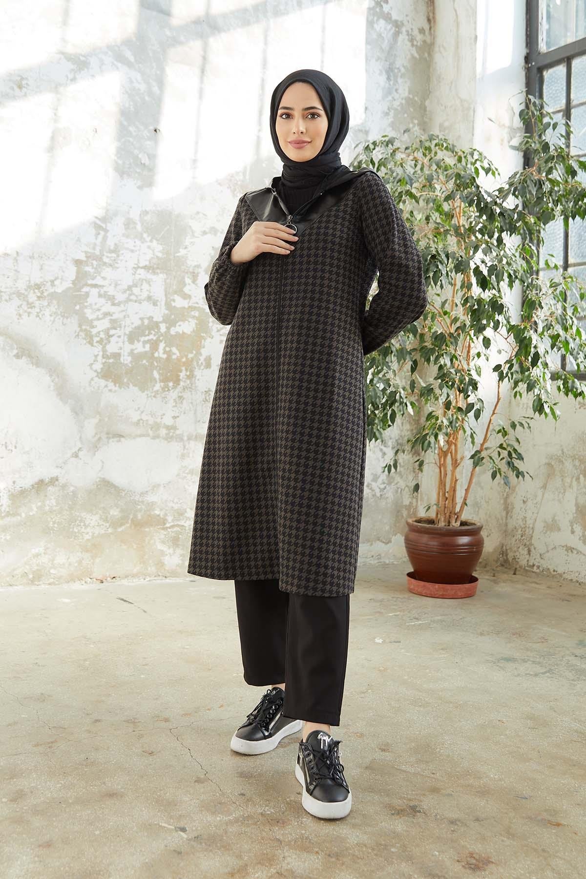 Tesettür Fermuarlı Kap kahverengiTK1004