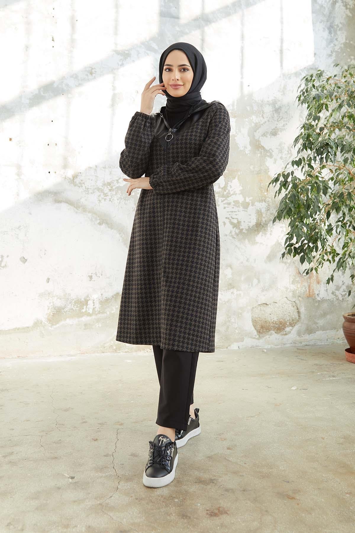 Tesettür Fermuarlı Kap kahverengiTK1004