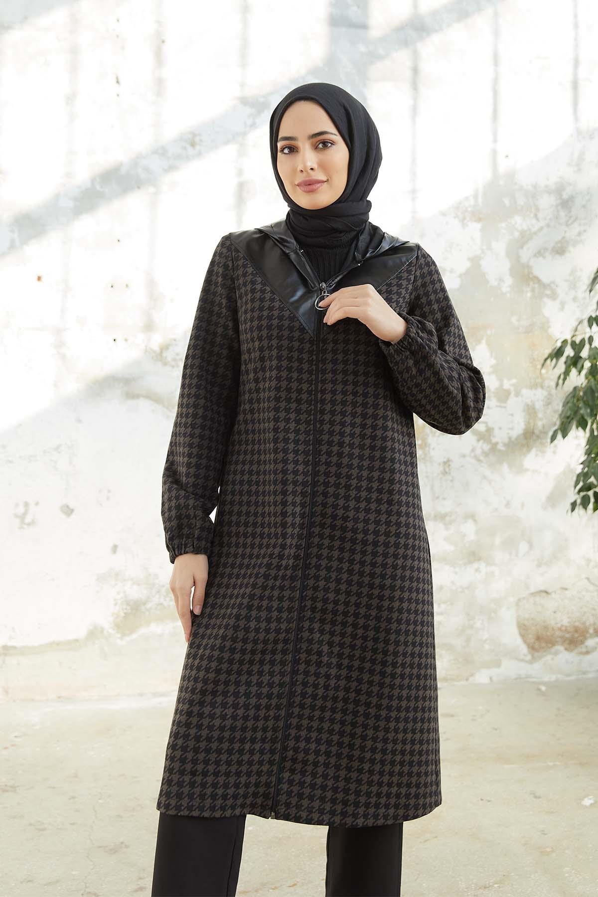 Tesettür Fermuarlı Kap kahverengiTK1004