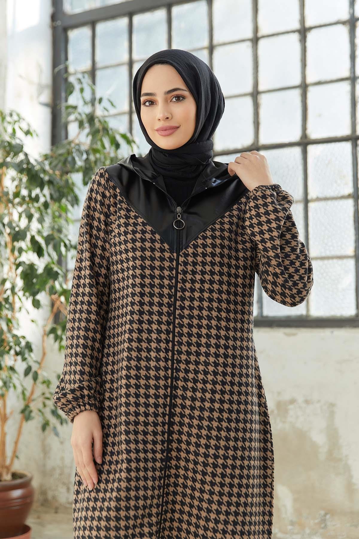 Tesettür Fermuarlı Kap VizonTK1004