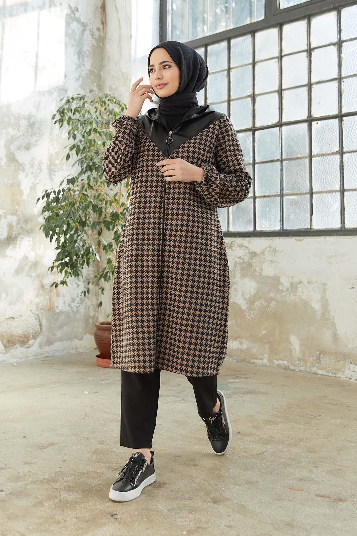 Tesettür Fermuarlı Kap VizonTK1004