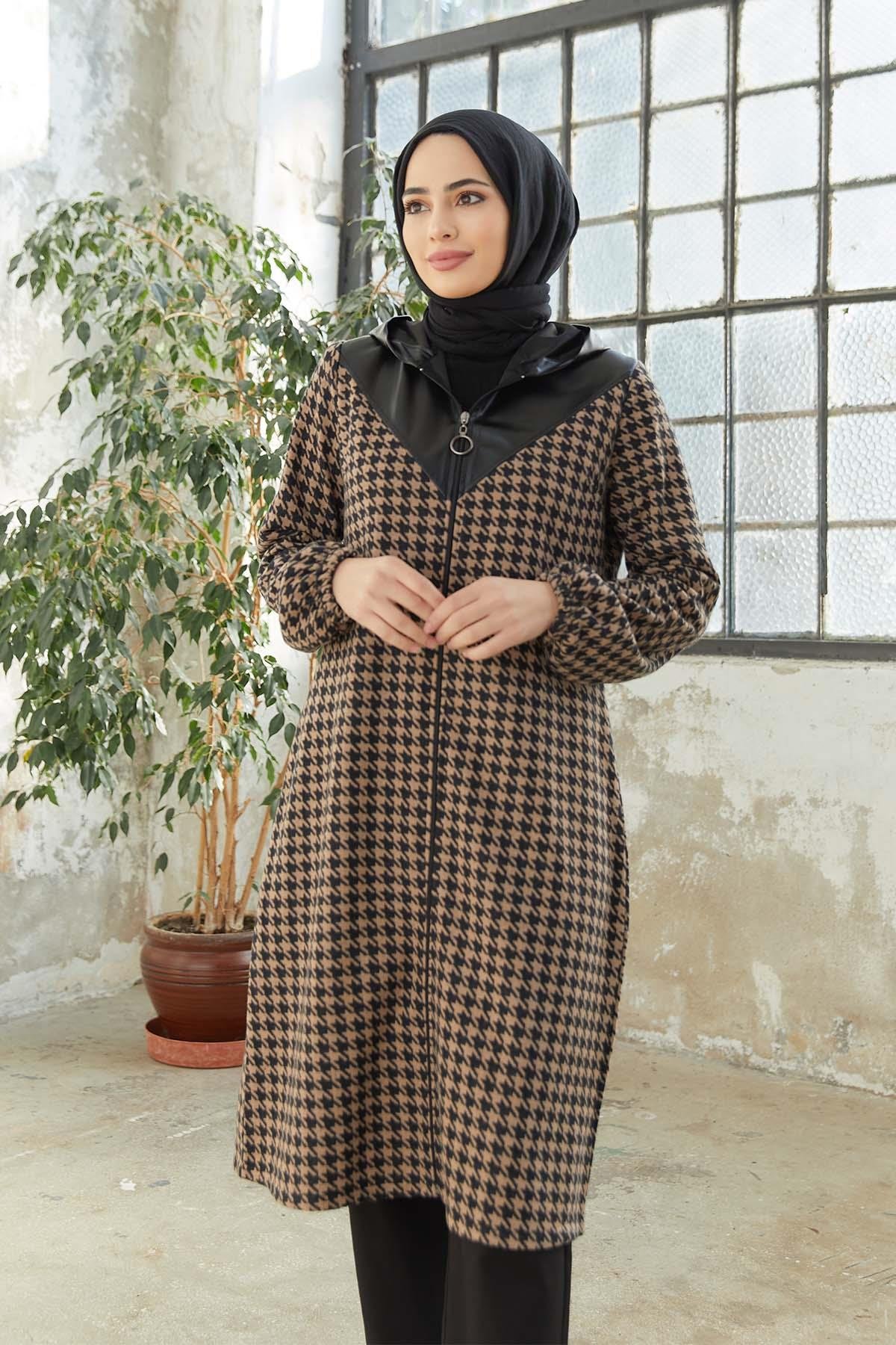 Tesettür Fermuarlı Kap VizonTK1004