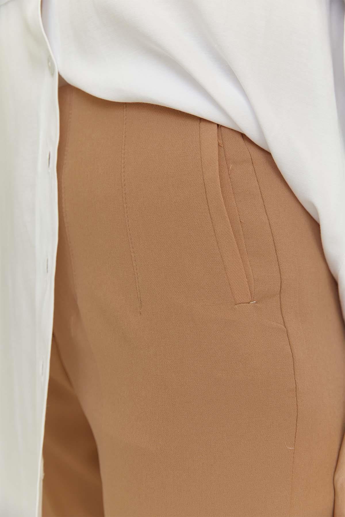 Tesettür Fleto Cepli Pantolon CamelHM1844