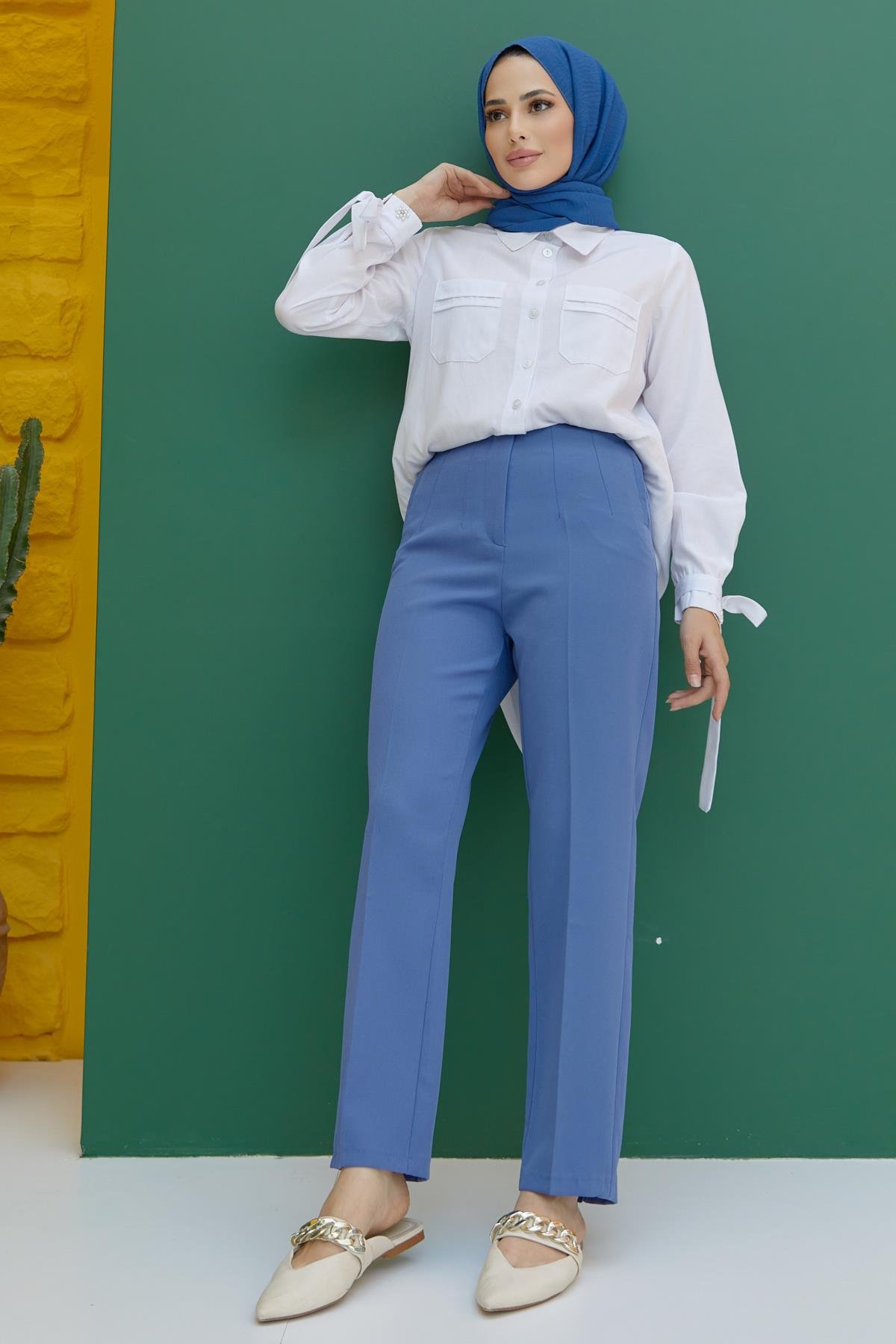 Tesettür Fleto Cepli Pantolon IndigoHM1844
