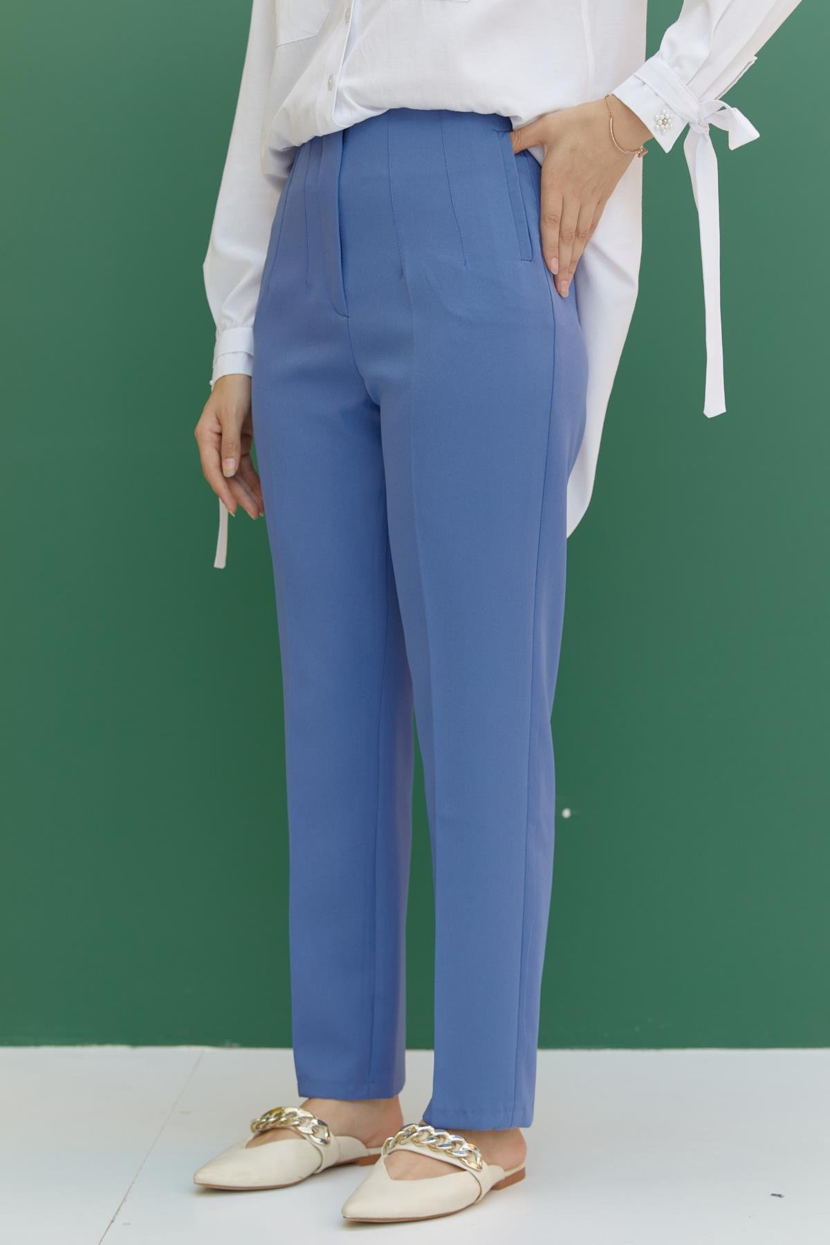 Tesettür Fleto Cepli Pantolon IndigoHM1844