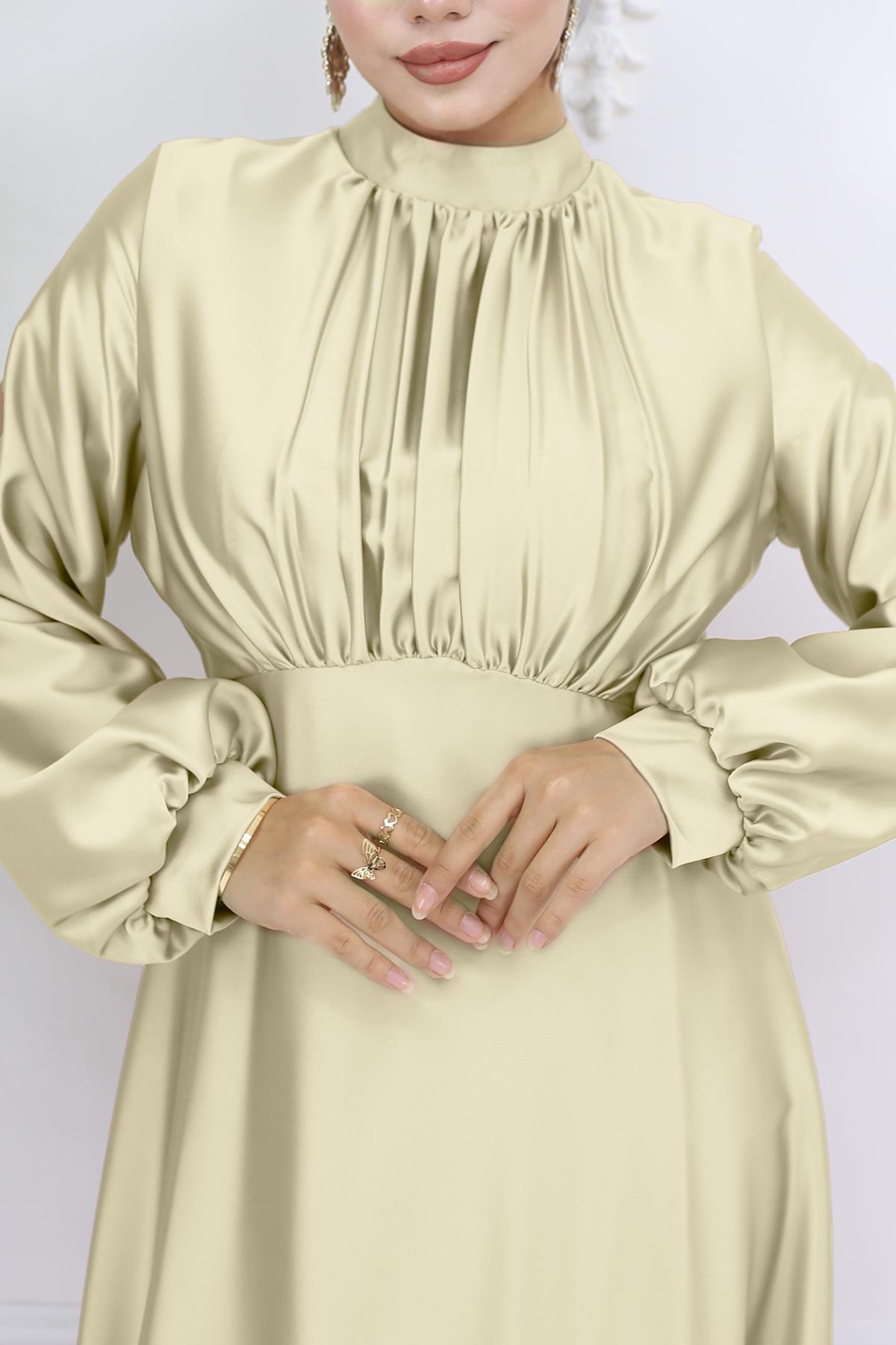 Tesettür Gülnun Saten Abiye BejLP6094