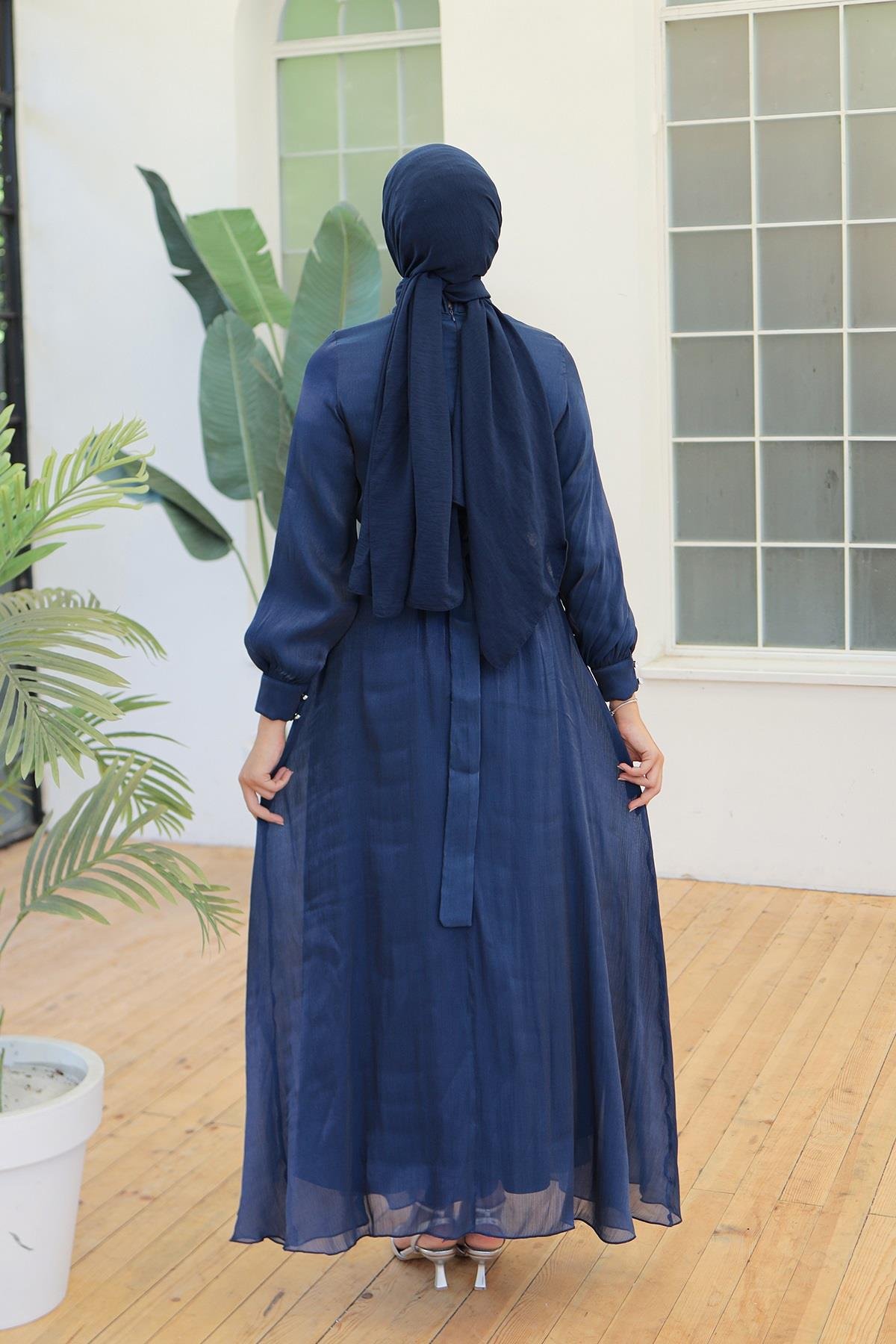 Tesettür Havin Işıltı Abiye LacivertLP6078
