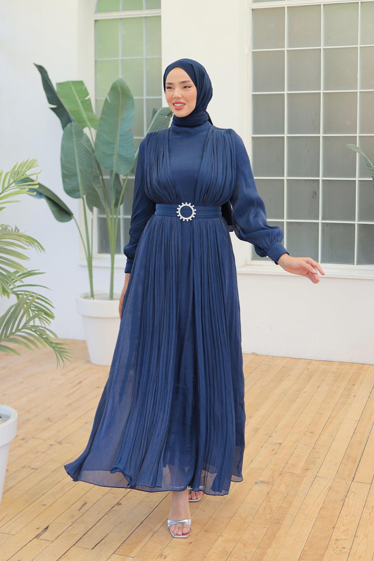 Tesettür Havin Işıltı Abiye LacivertLP6078