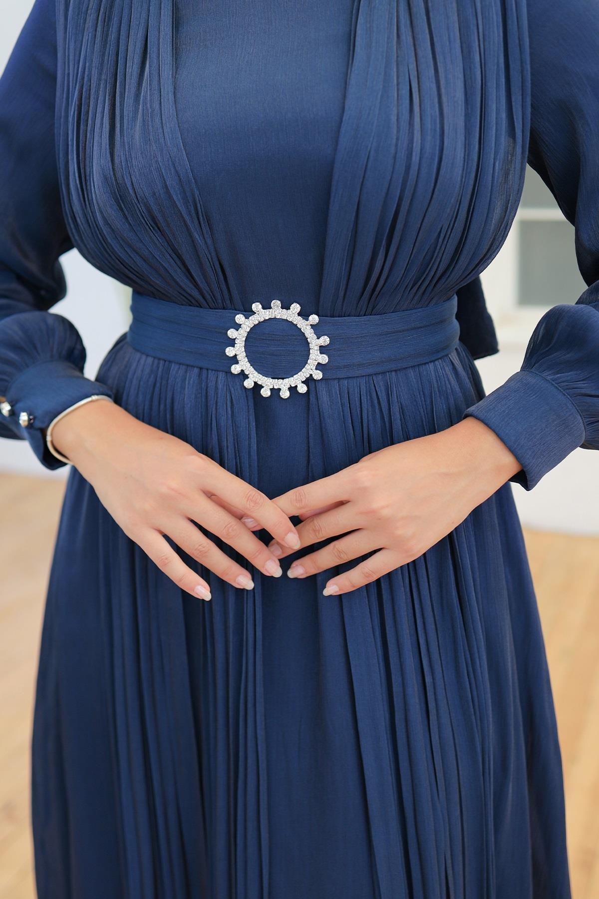 Tesettür Havin Işıltı Abiye LacivertLP6078