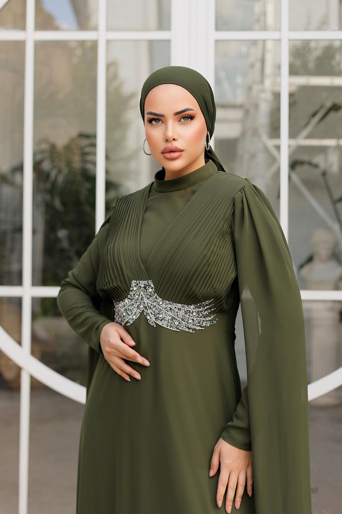 Tesettür Hila Şifon Abiye HakiLP6015