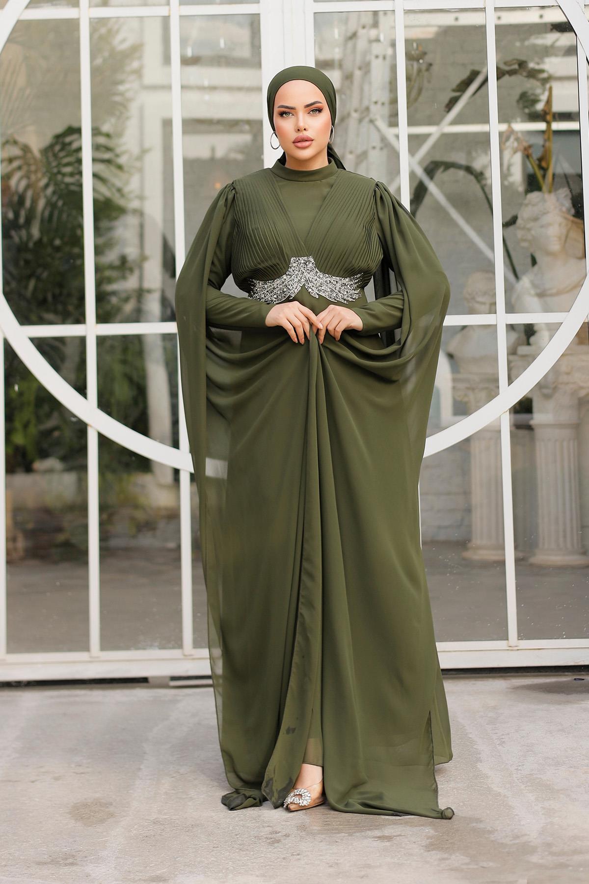 Tesettür Hila Şifon Abiye HakiLP6015