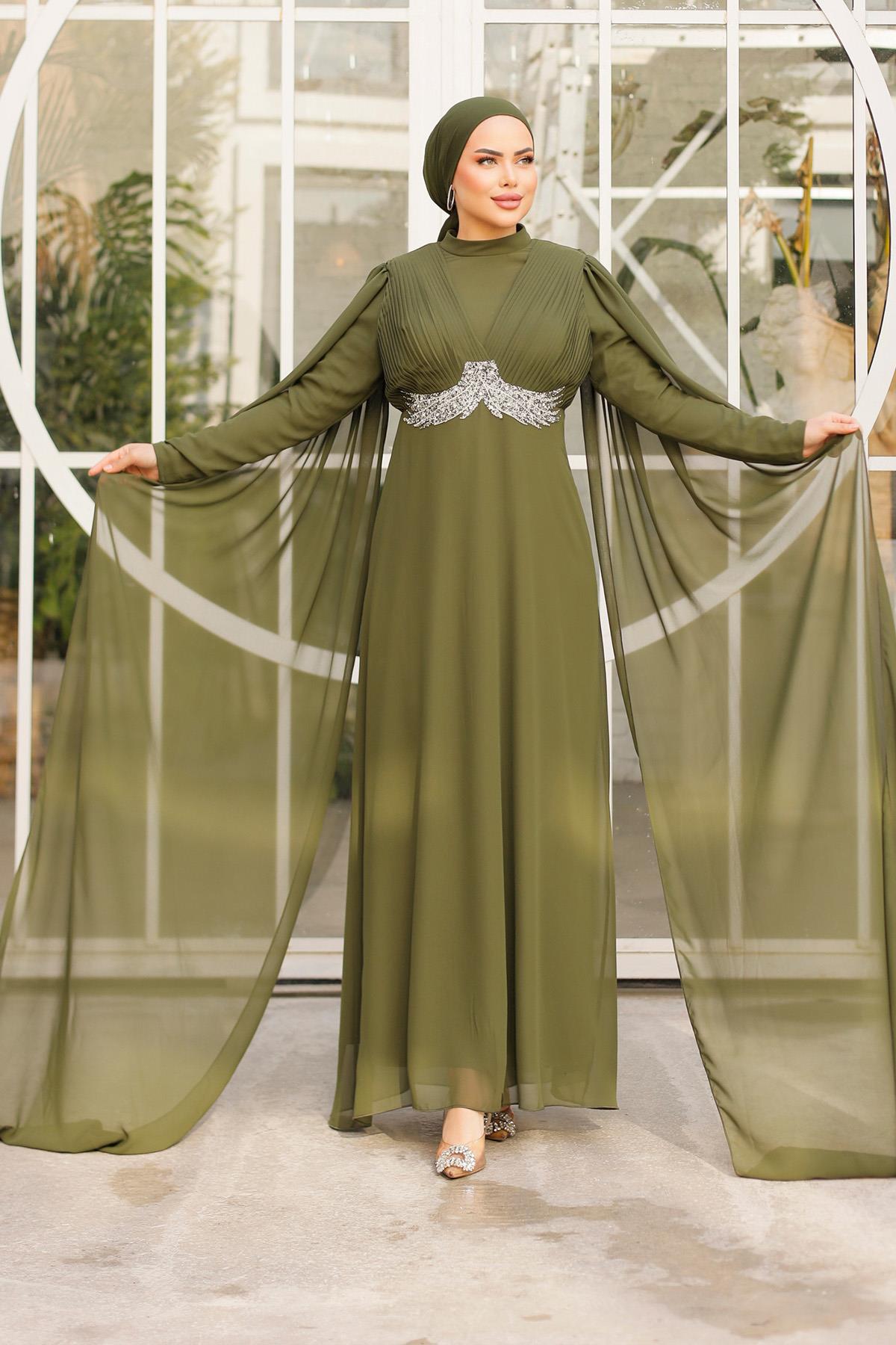 Tesettür Hila Şifon Abiye HakiLP6015