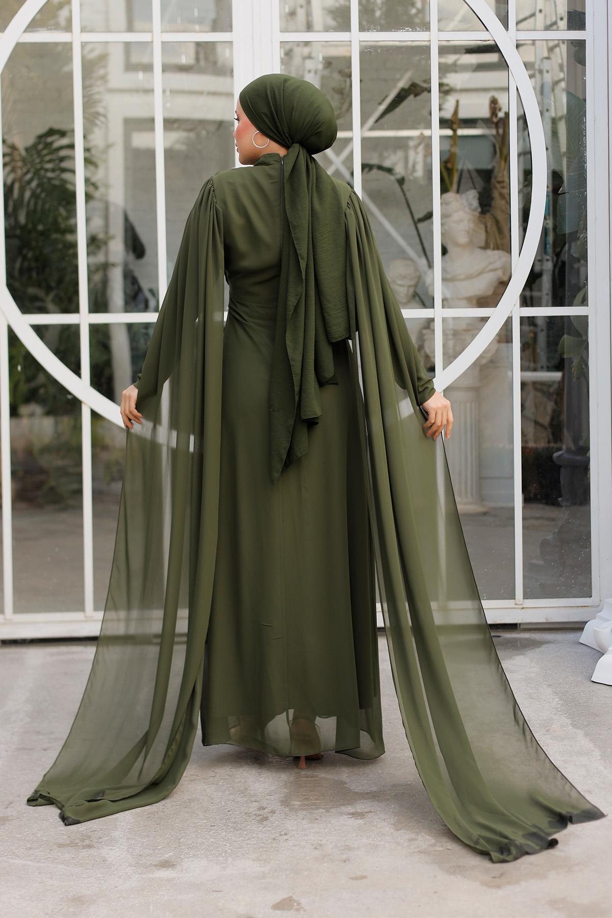 Tesettür Hila Şifon Abiye HakiLP6015