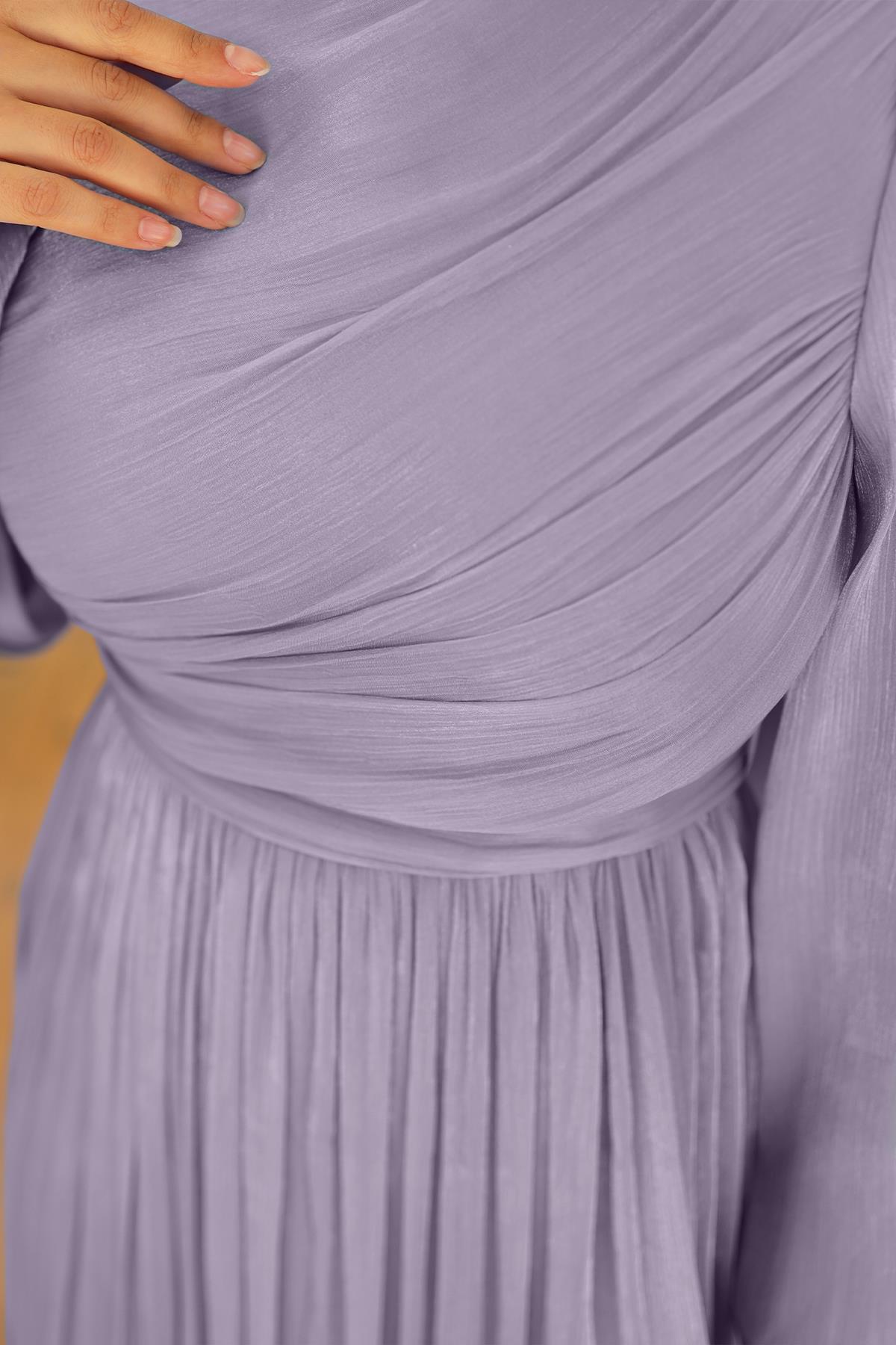 Tesettür İlay Işıltı Abiye Açık LilaLP7002