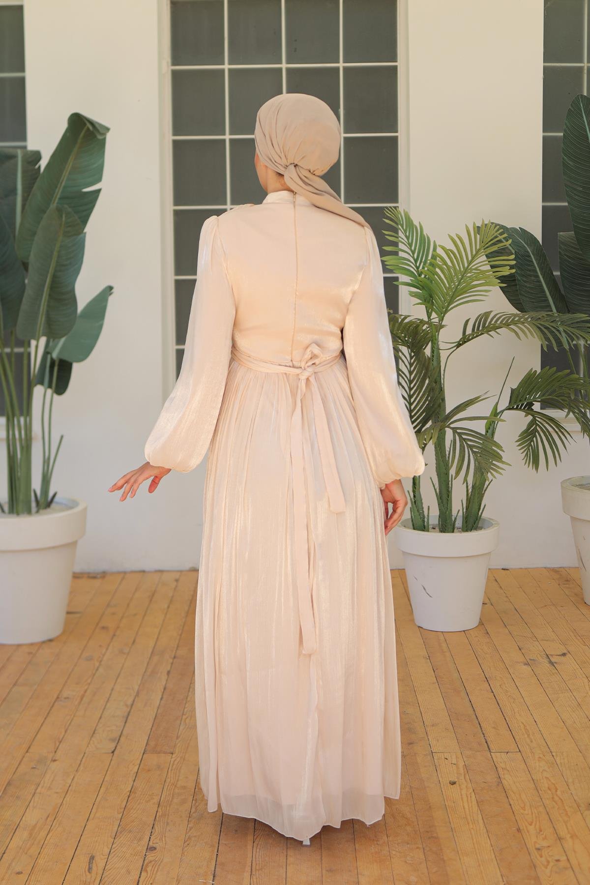 Tesettür İlay Işıltı Abiye BejLP7002