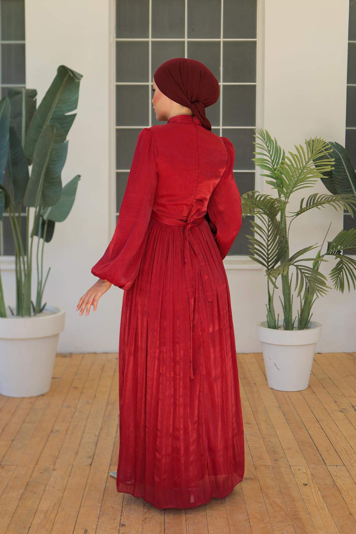 Tesettür İlay Işıltı Abiye BordoLP7002