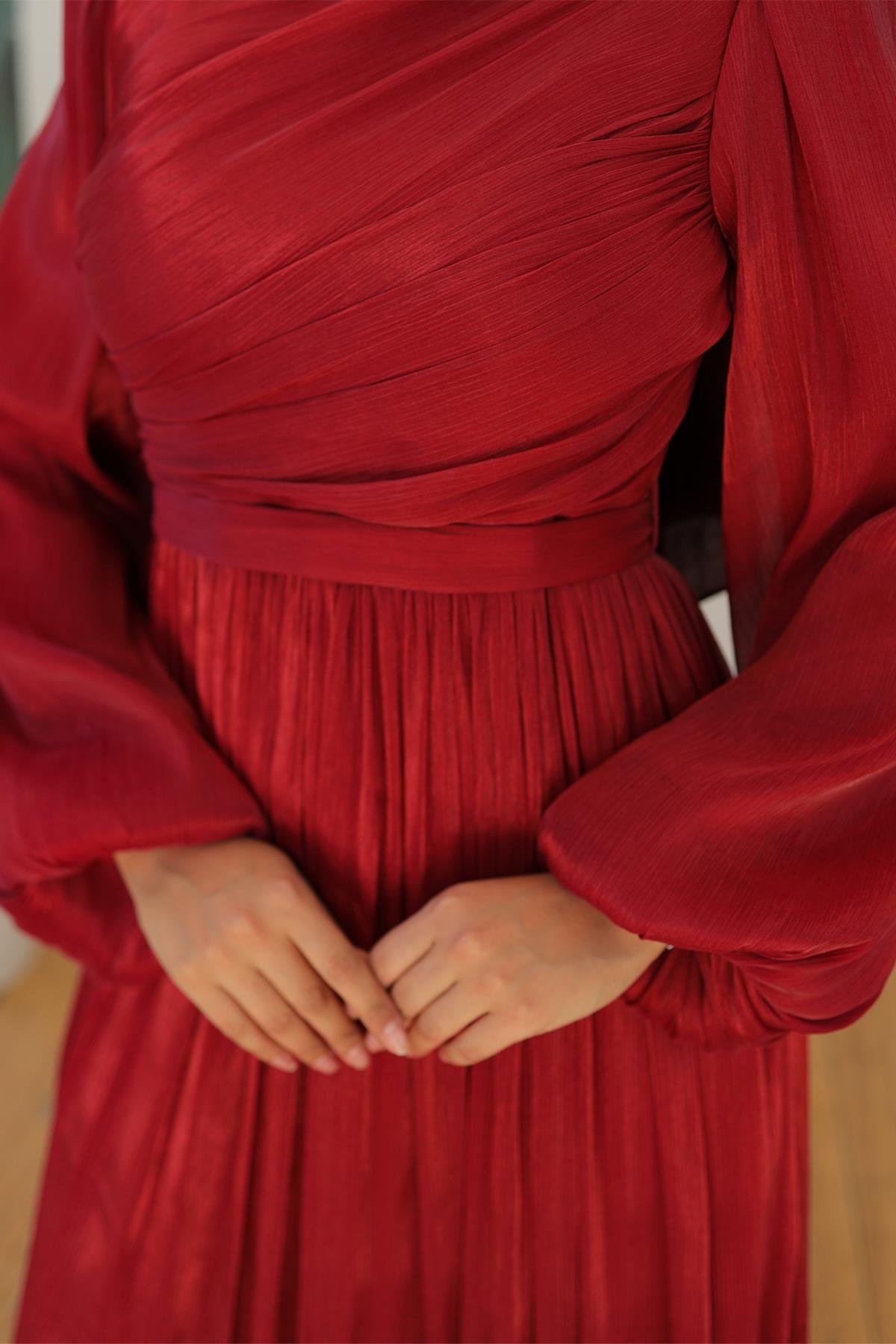 Tesettür İlay Işıltı Abiye BordoLP7002