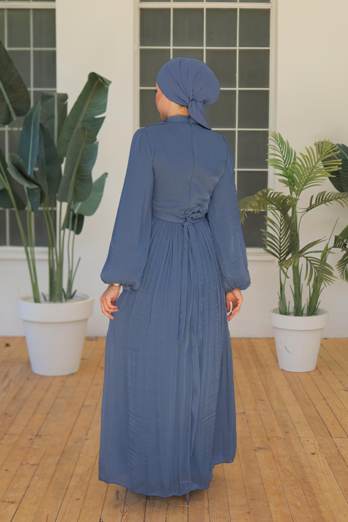 Tesettür İlay Işıltı Abiye IndigoLP7002