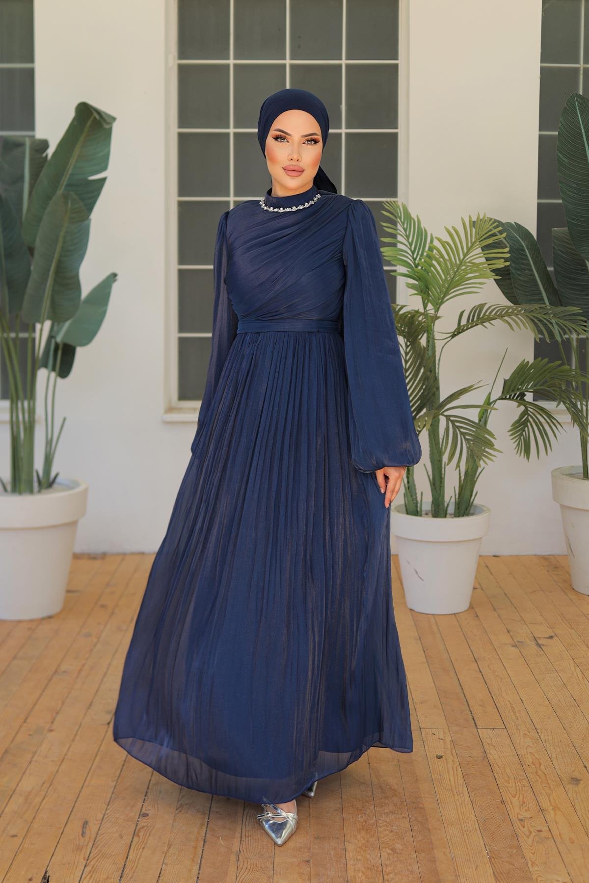 Tesettür İlay Işıltı Abiye LacivertLP7002