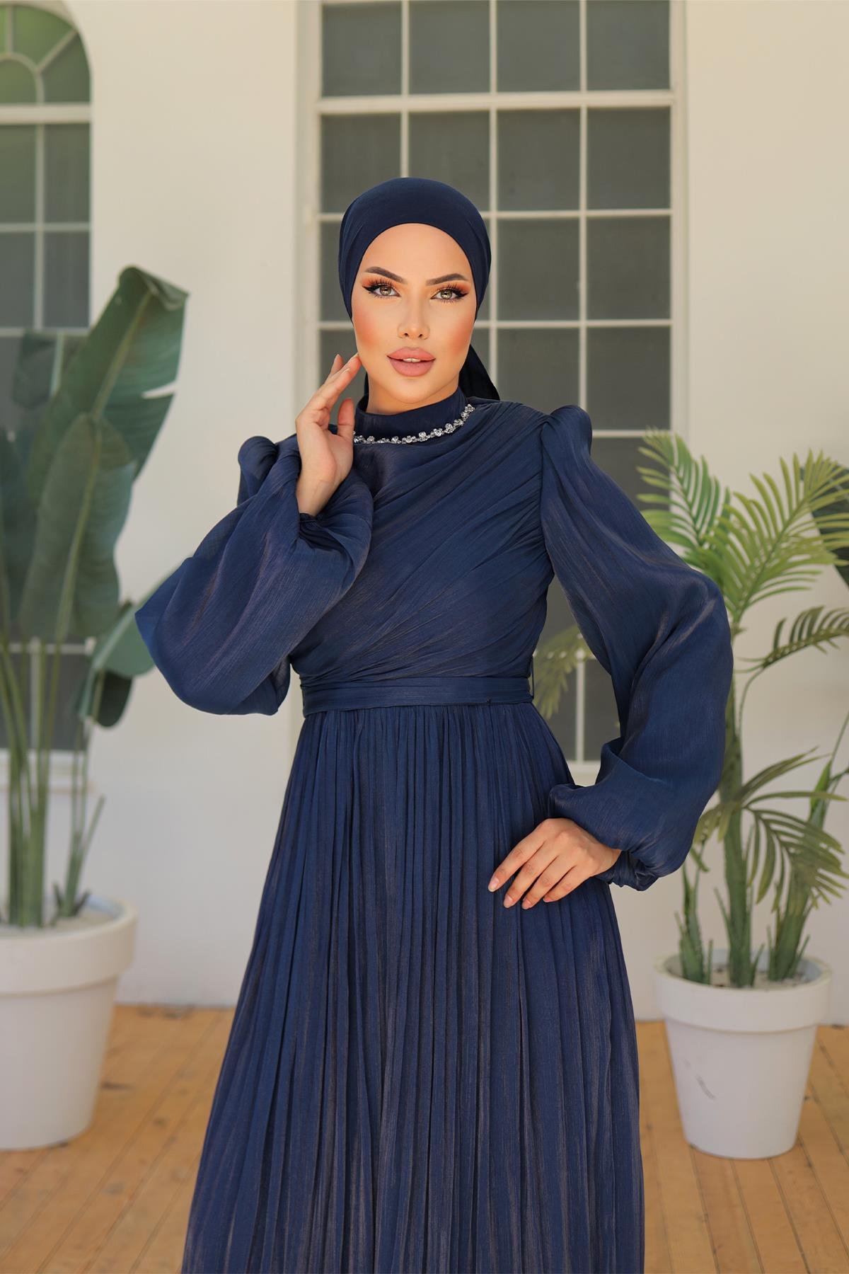 Tesettür İlay Işıltı Abiye LacivertLP7002