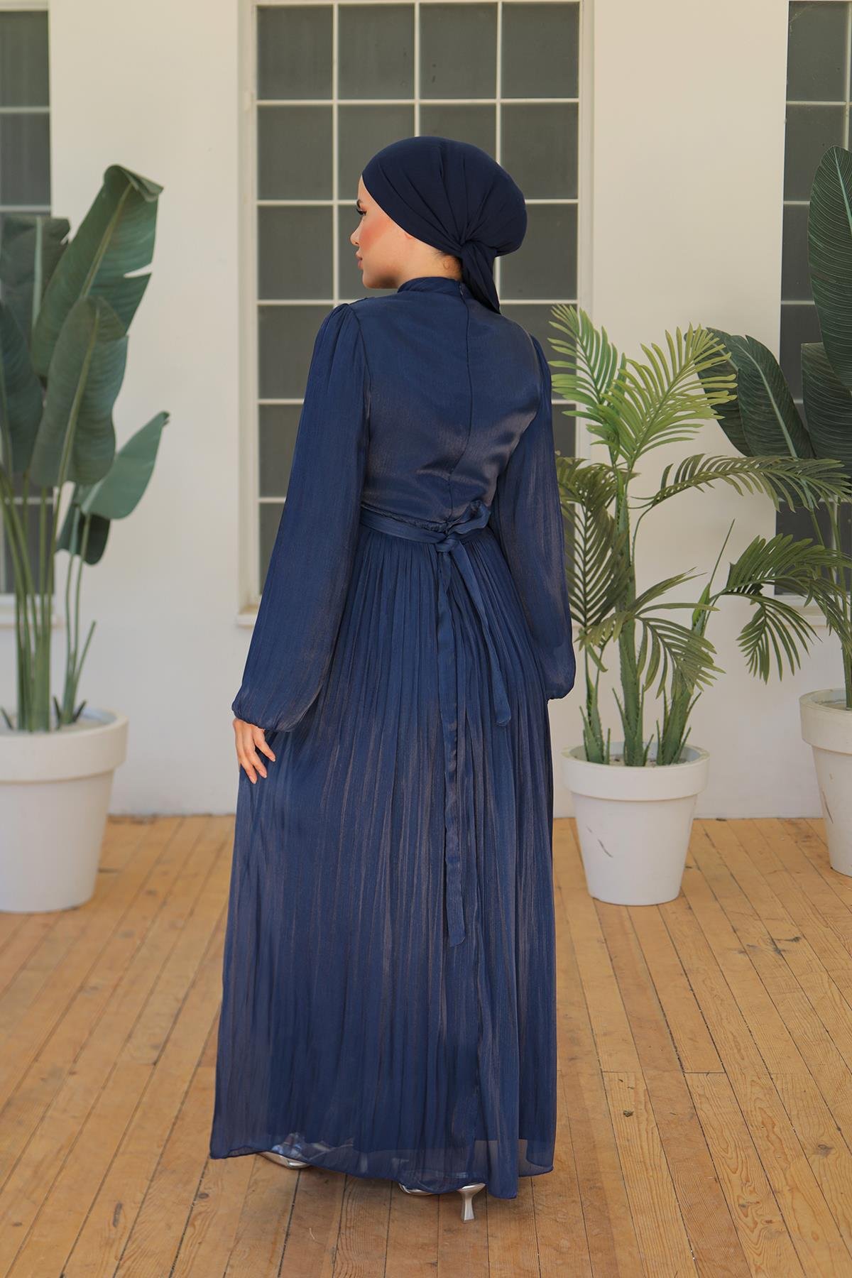 Tesettür İlay Işıltı Abiye LacivertLP7002