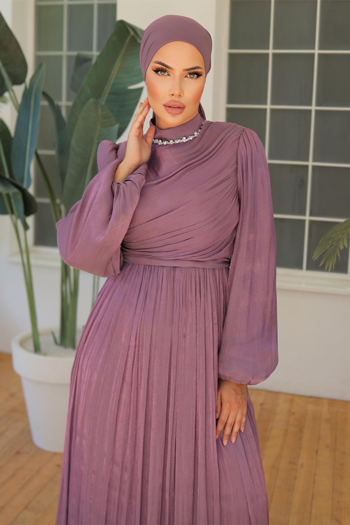 Tesettür İlay Işıltı Abiye LilaLP7002