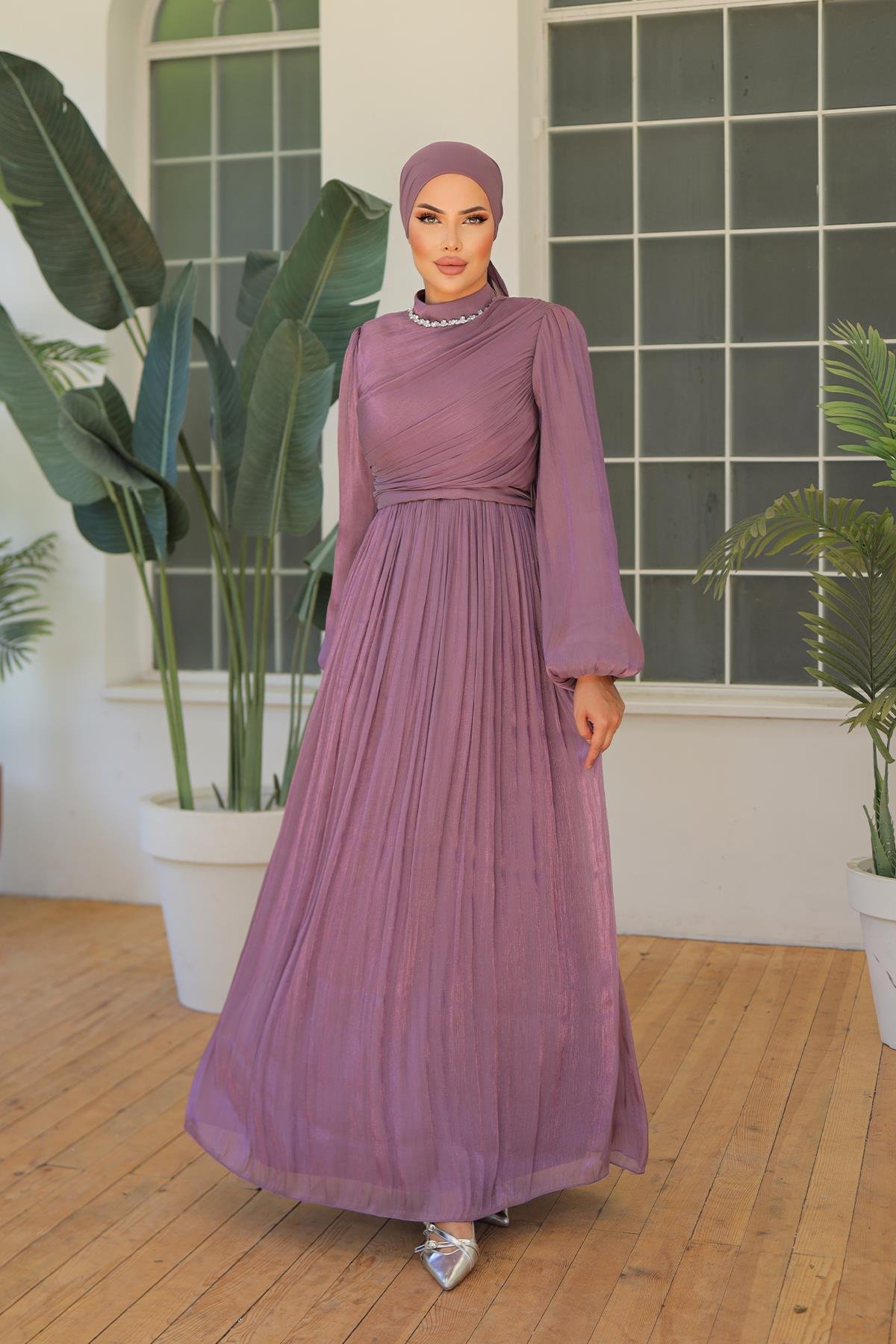 Tesettür İlay Işıltı Abiye LilaLP7002