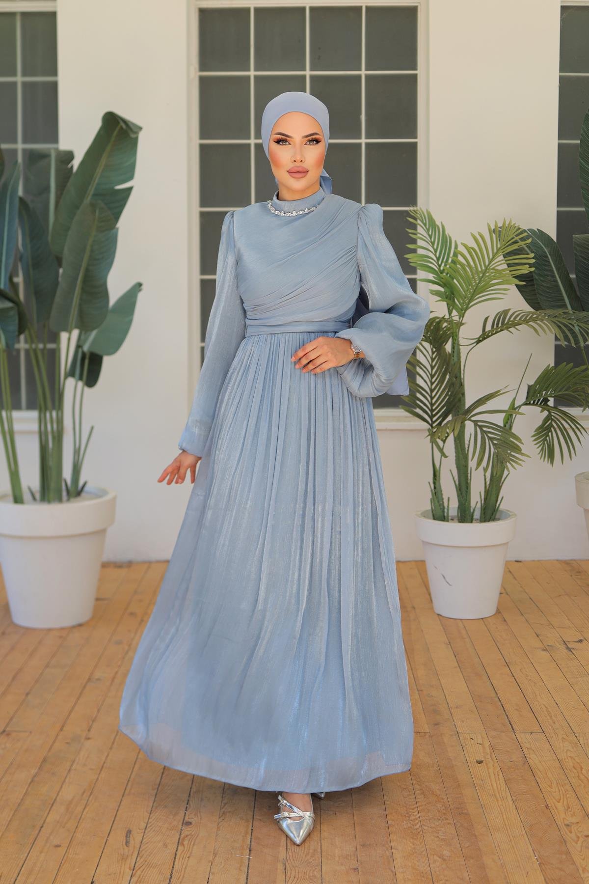 Tesettür İlay Işıltı Abiye MaviLP7002