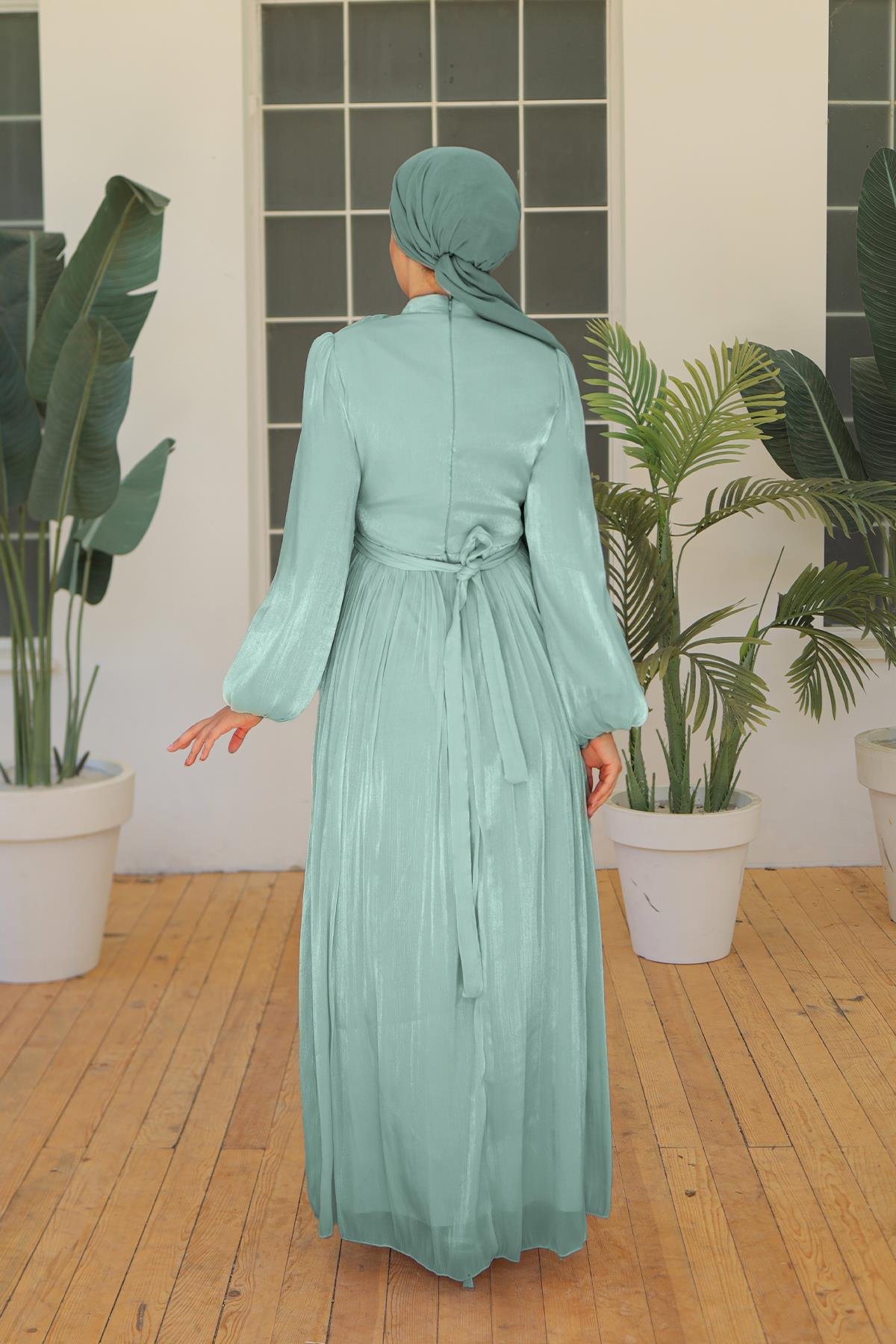 Tesettür İlay Işıltı Abiye Mint YeşiliLP7002