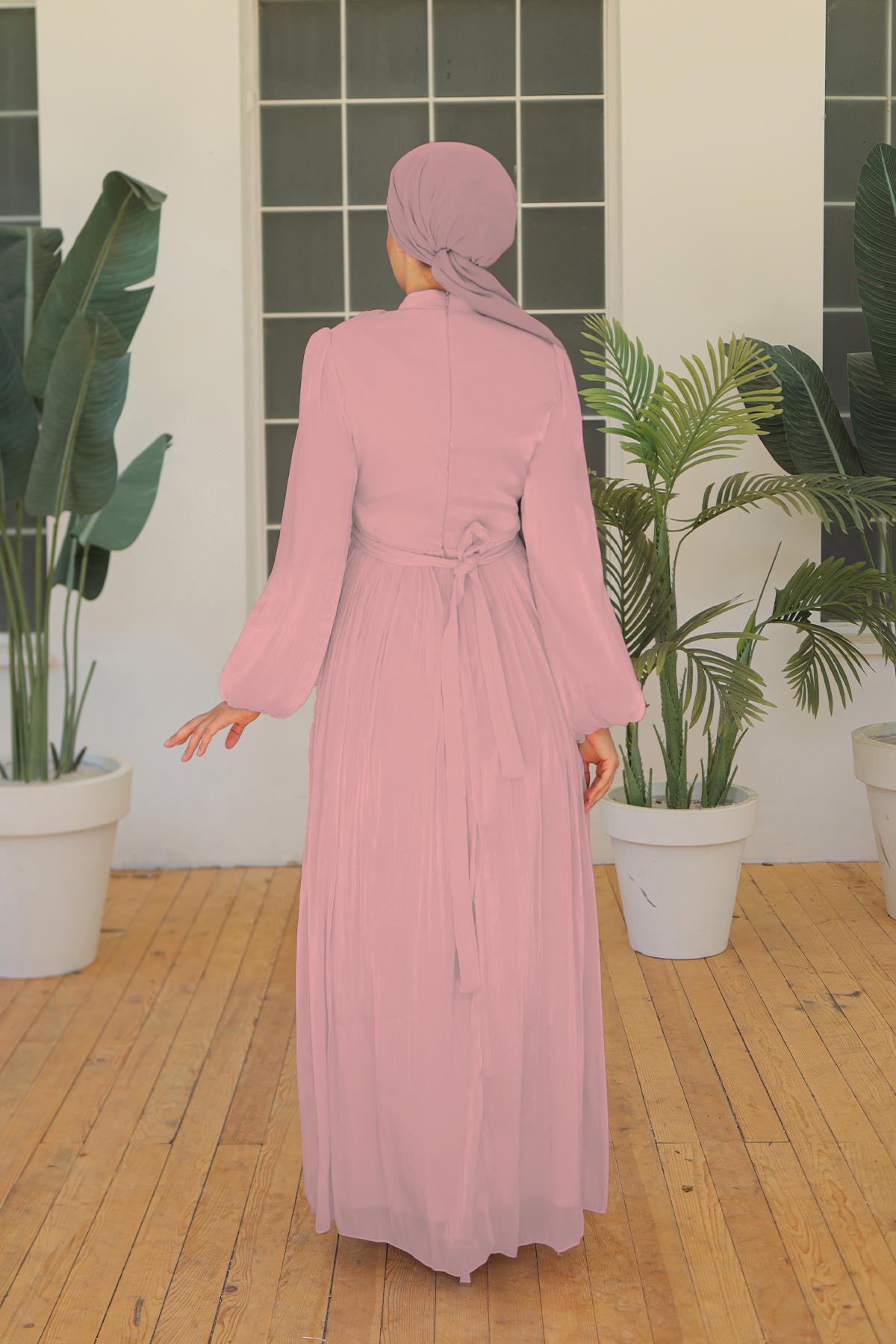 Tesettür İlay Işıltı Abiye PudraLP7002