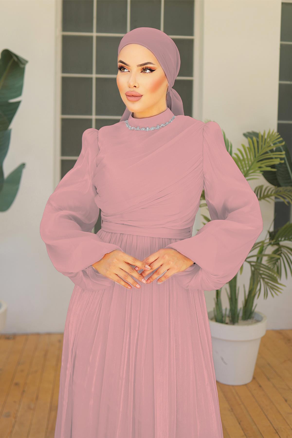 Tesettür İlay Işıltı Abiye PudraLP7002