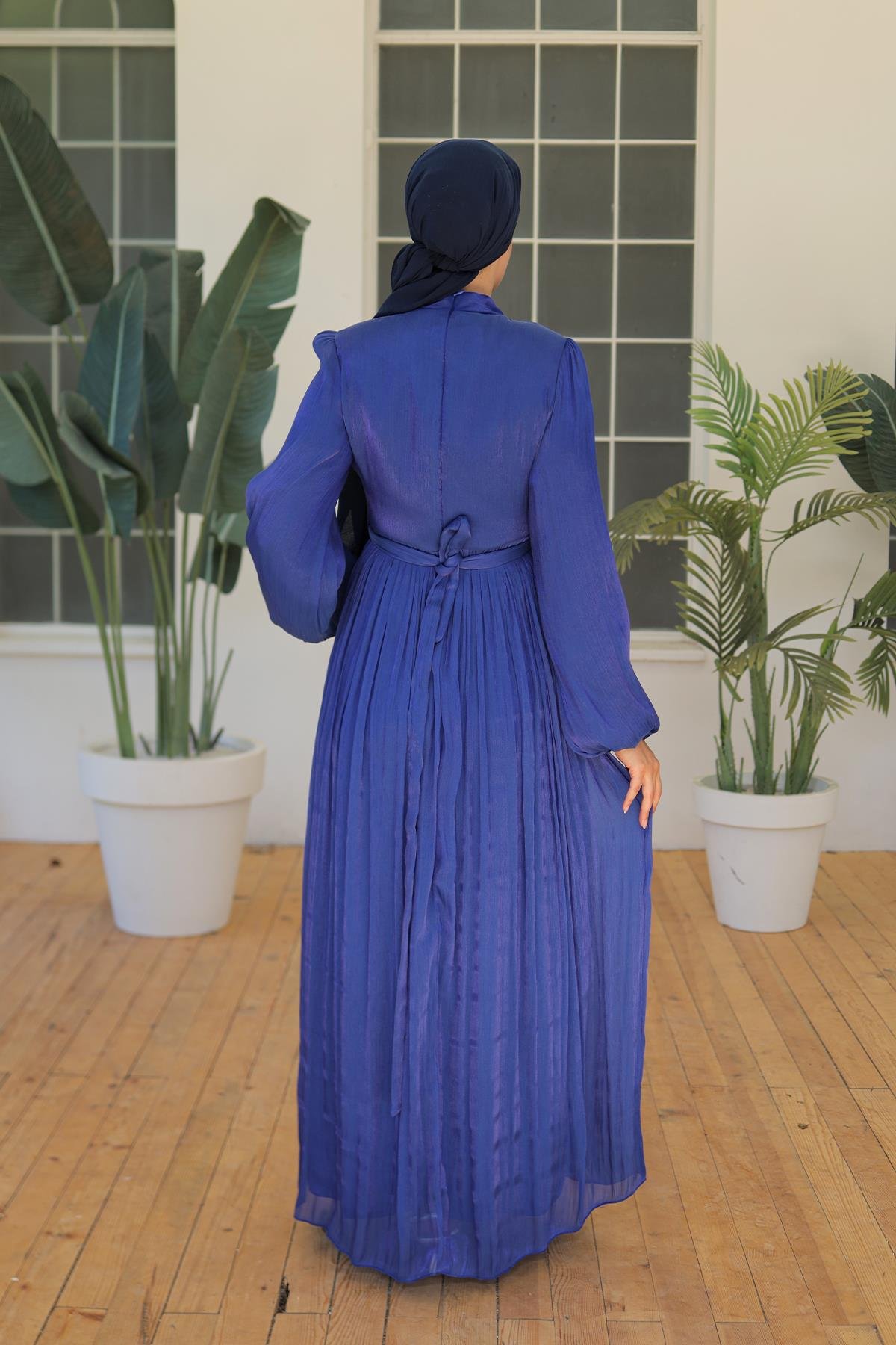 Tesettür İlay Işıltı Abiye Saks MavisiLP7002