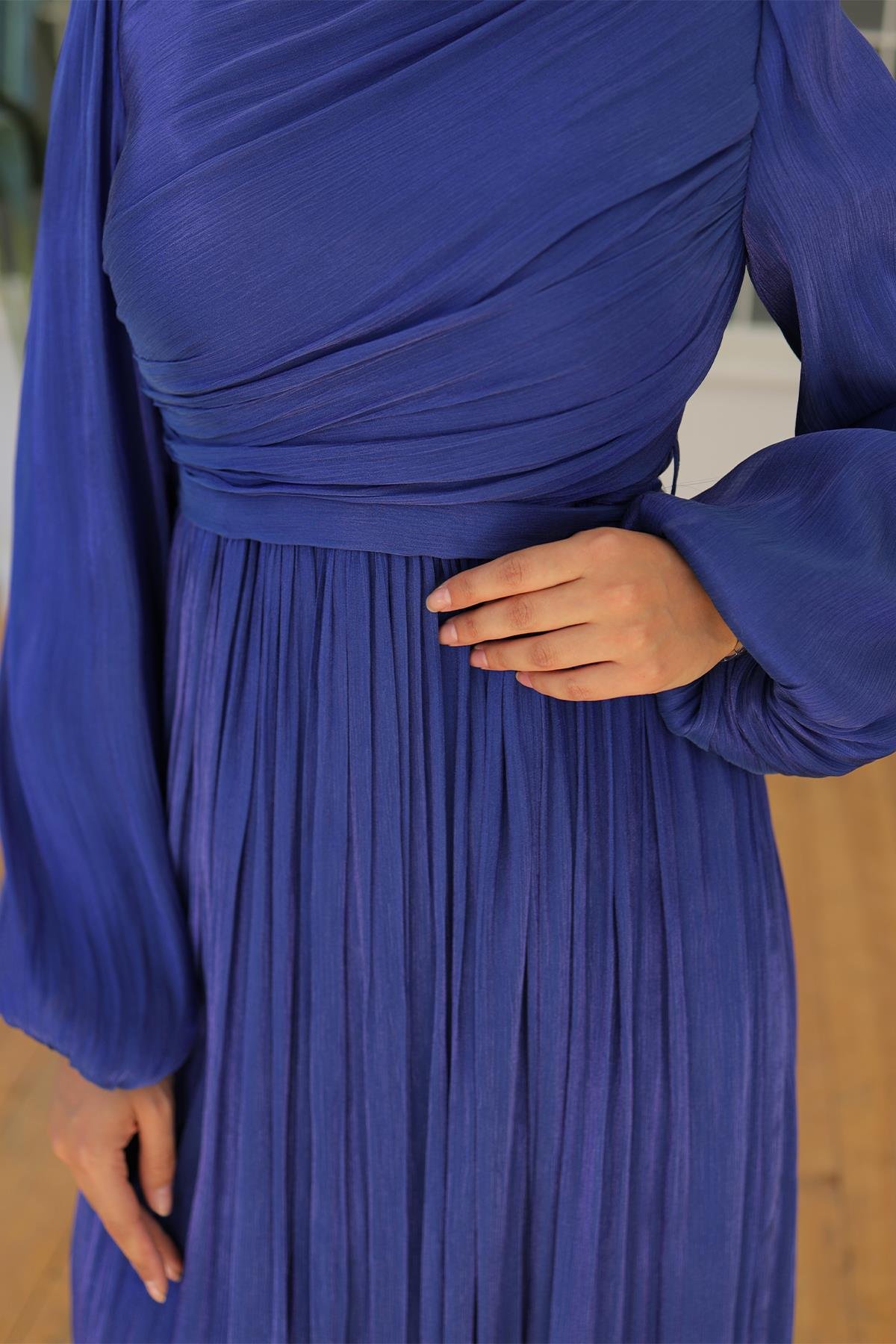 Tesettür İlay Işıltı Abiye Saks MavisiLP7002