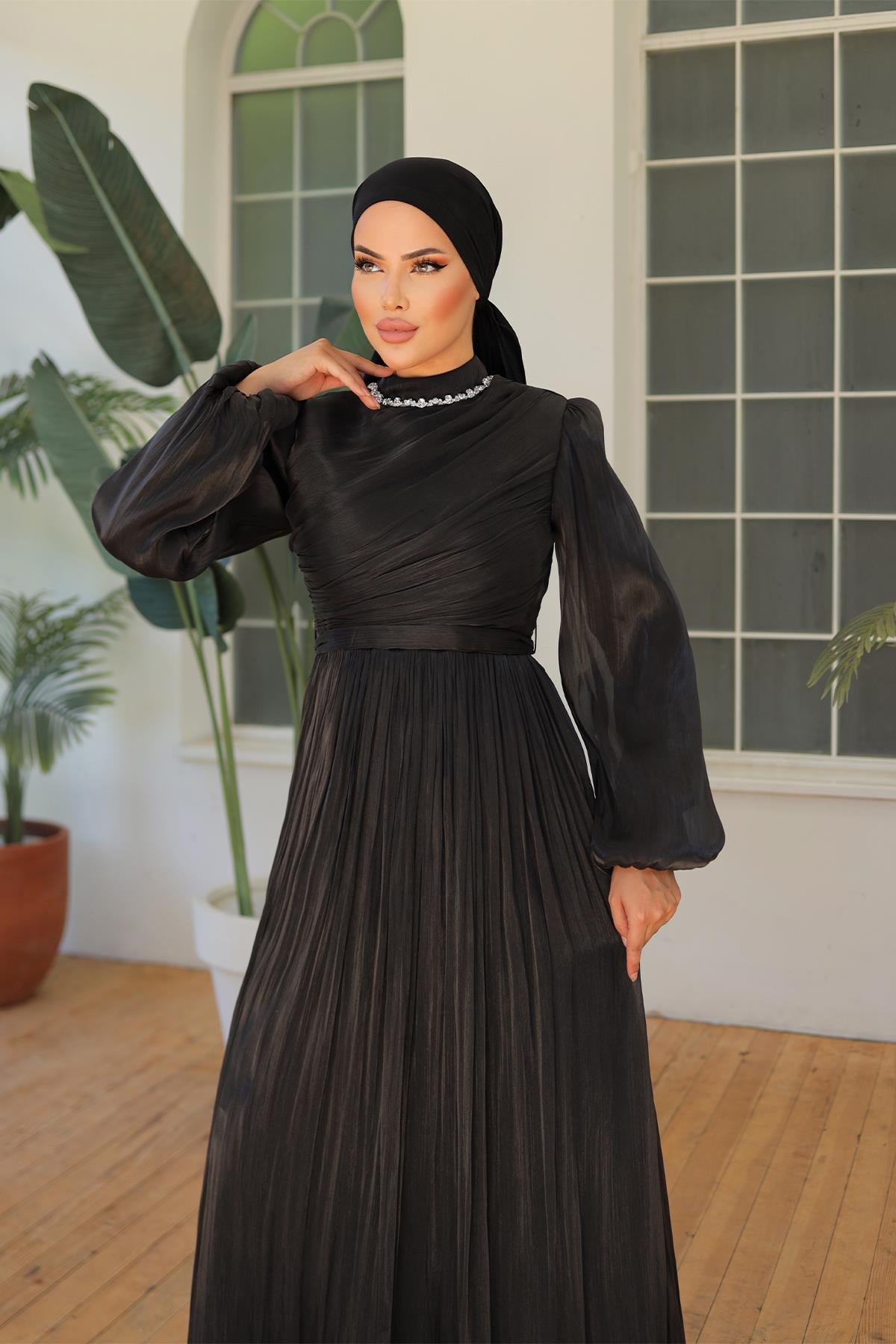 Tesettür İlay Işıltı Abiye SiyahLP7002