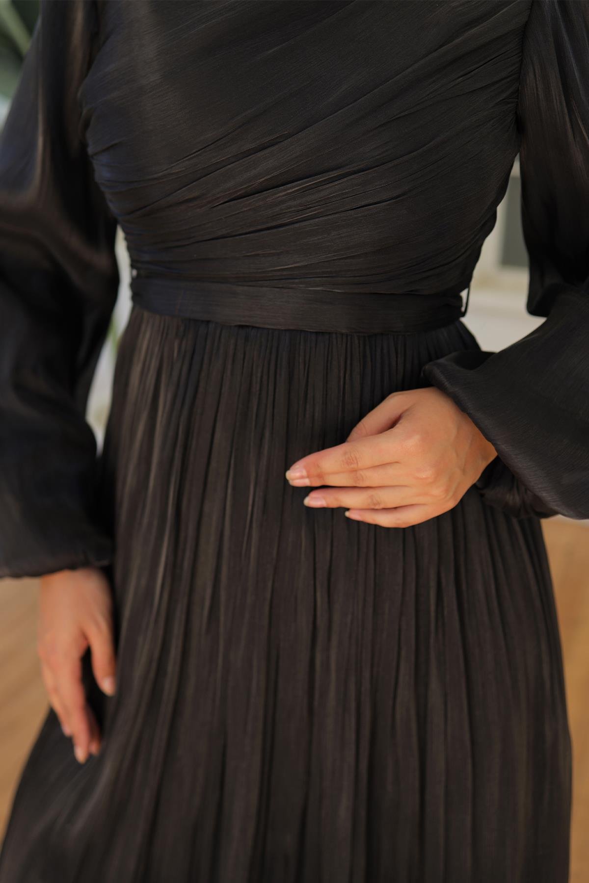 Tesettür İlay Işıltı Abiye SiyahLP7002