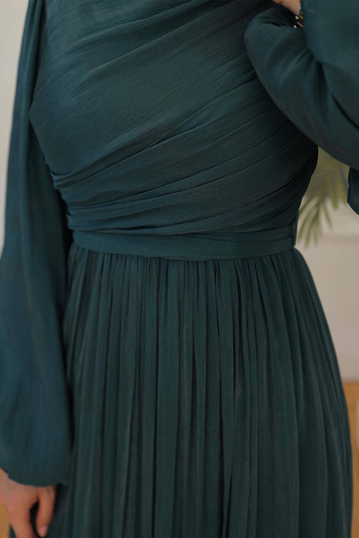 Tesettür İlay Işıltı Abiye Zümrüt YeşiliLP7002