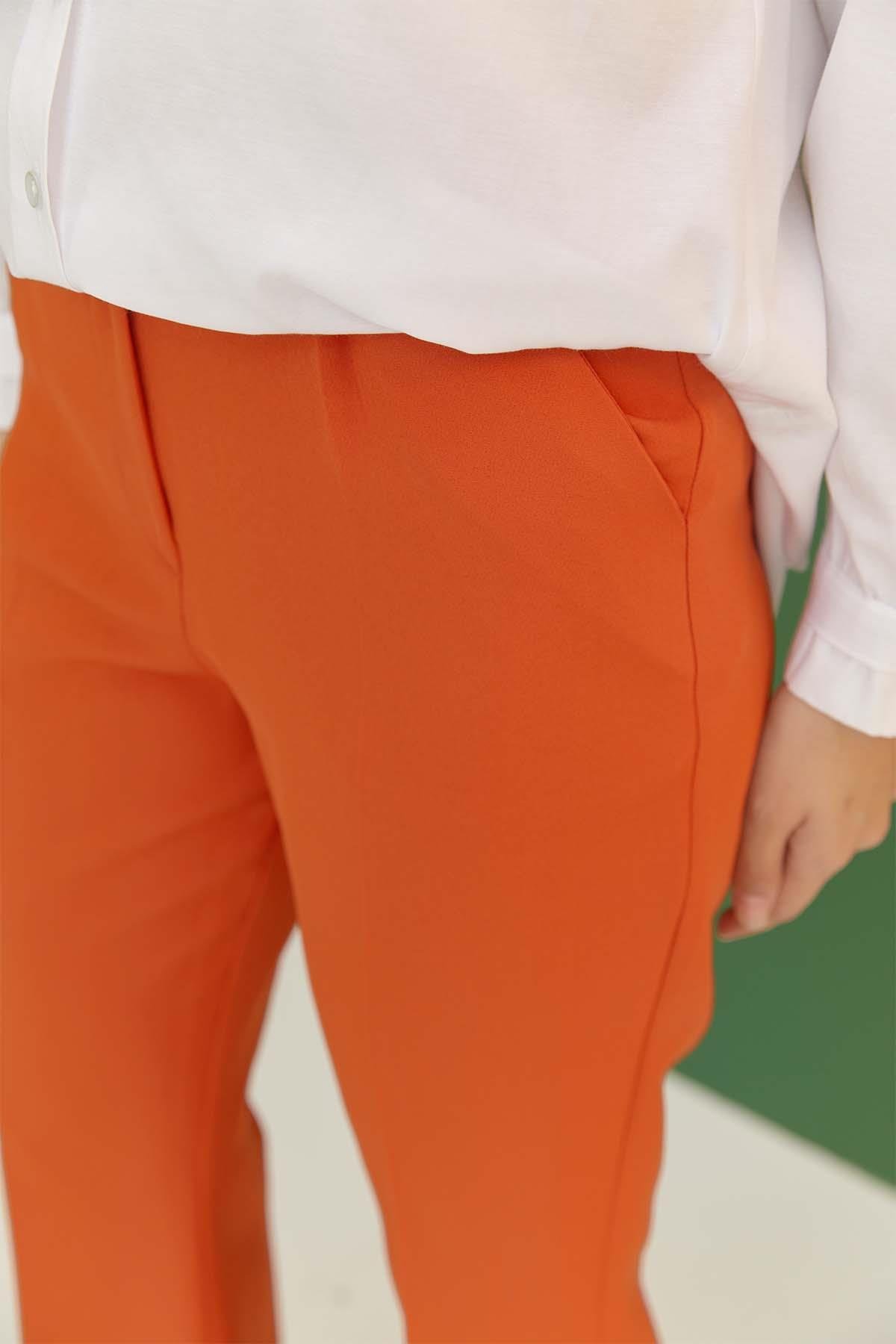 Tesettür İspanyol Paça Pileli Pantolon OranjHM1845