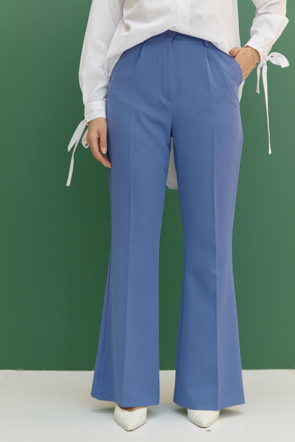 Tesettür İspanyol Paça Pileli Pantolon IndigoHM1845