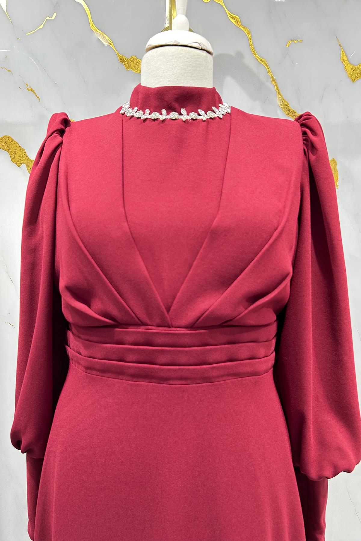 Tesettür Katre Krep Abiye BordoLP6191