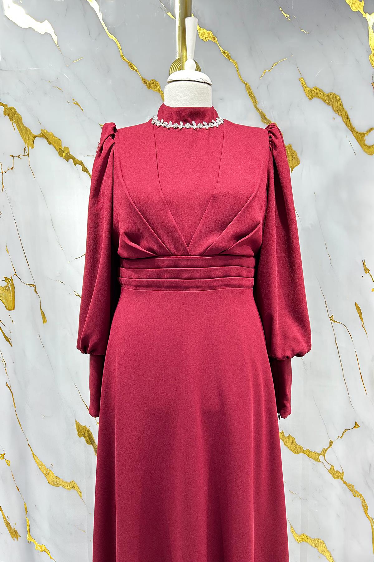 Tesettür Katre Krep Abiye BordoLP6191