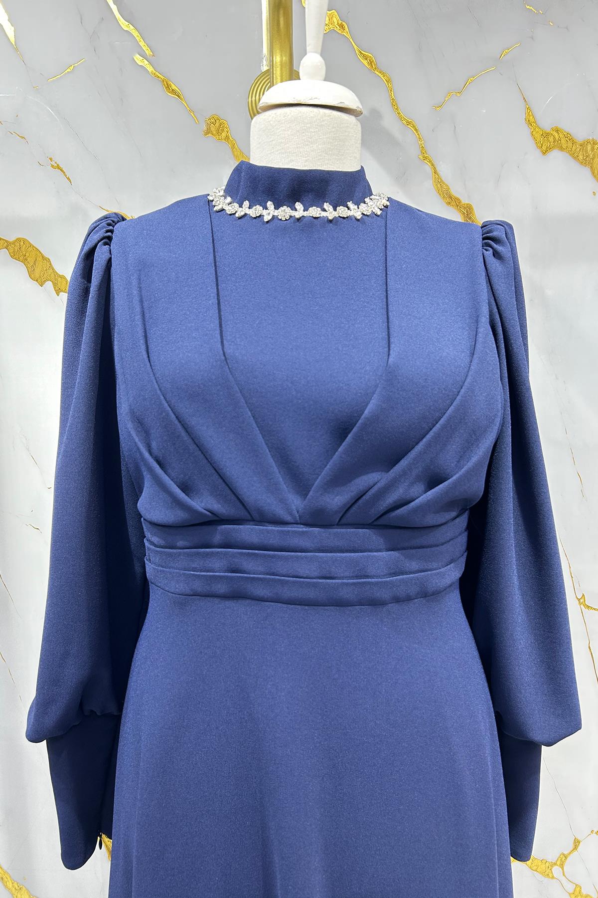 Tesettür Katre Krep Abiye LacivertLP6191